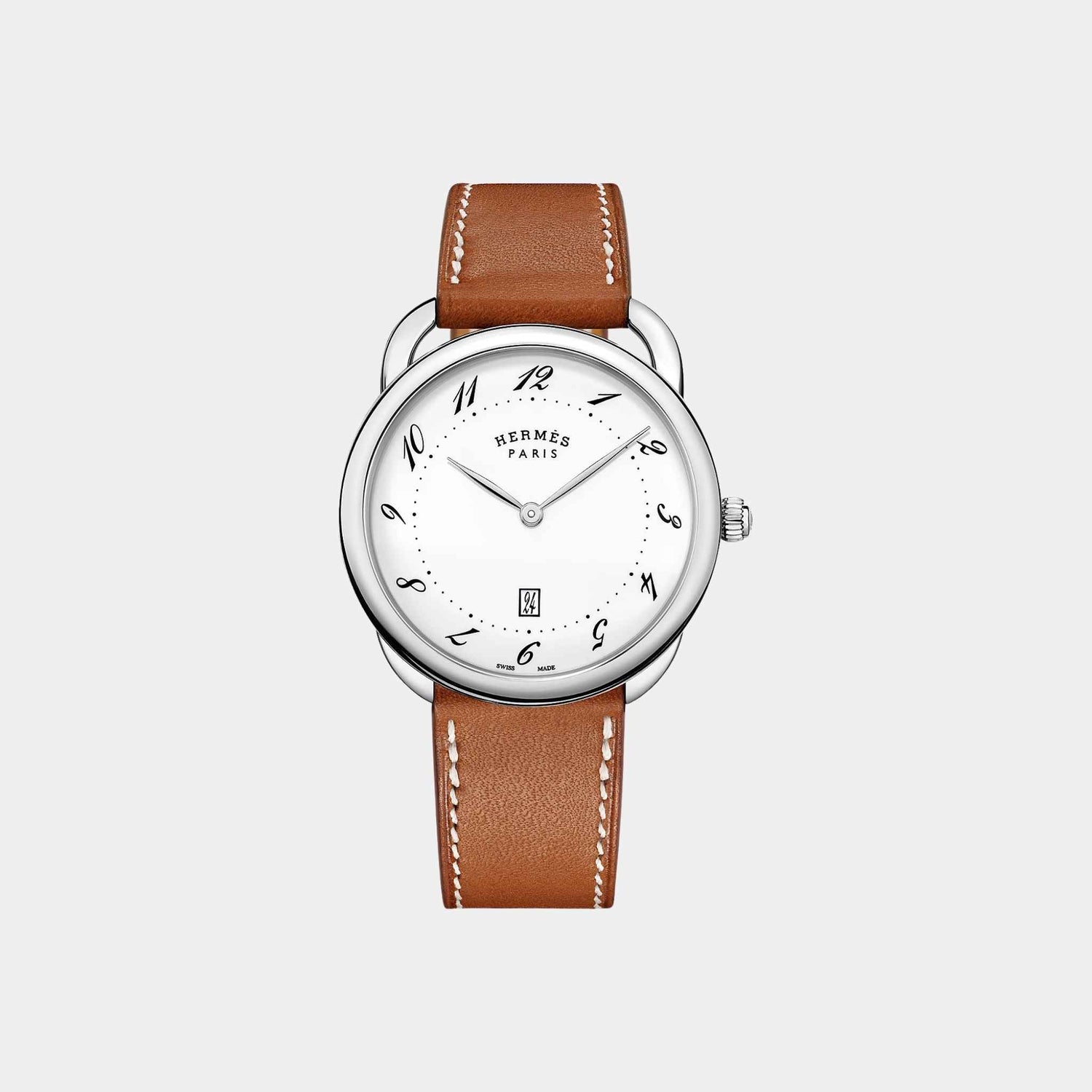 Hermes Arceau 40 mm Steel Watch With White Lacquered Dial