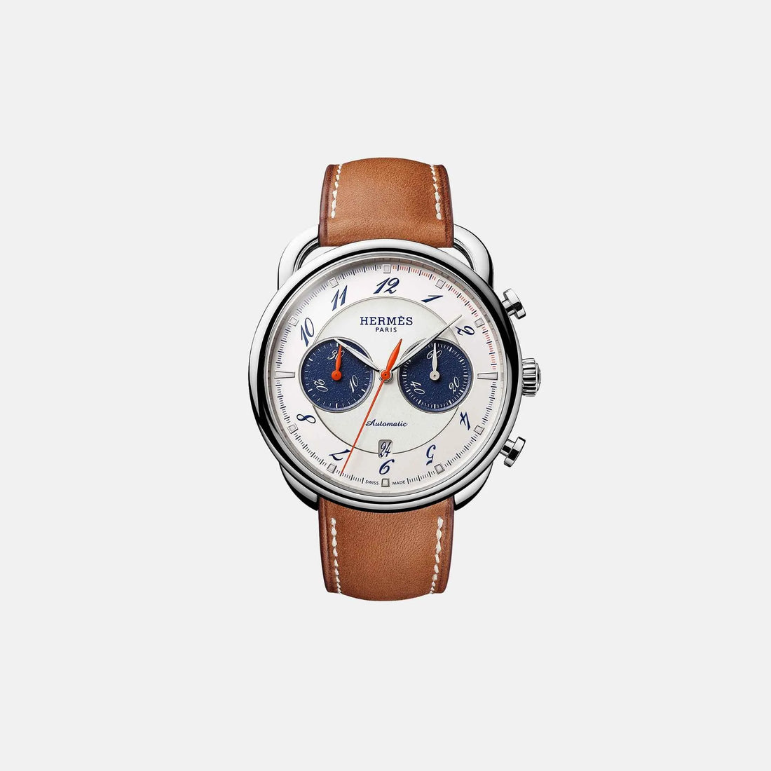 Hermes Arceau Chronograph Watch 42mm Barenia Calfskin Strap