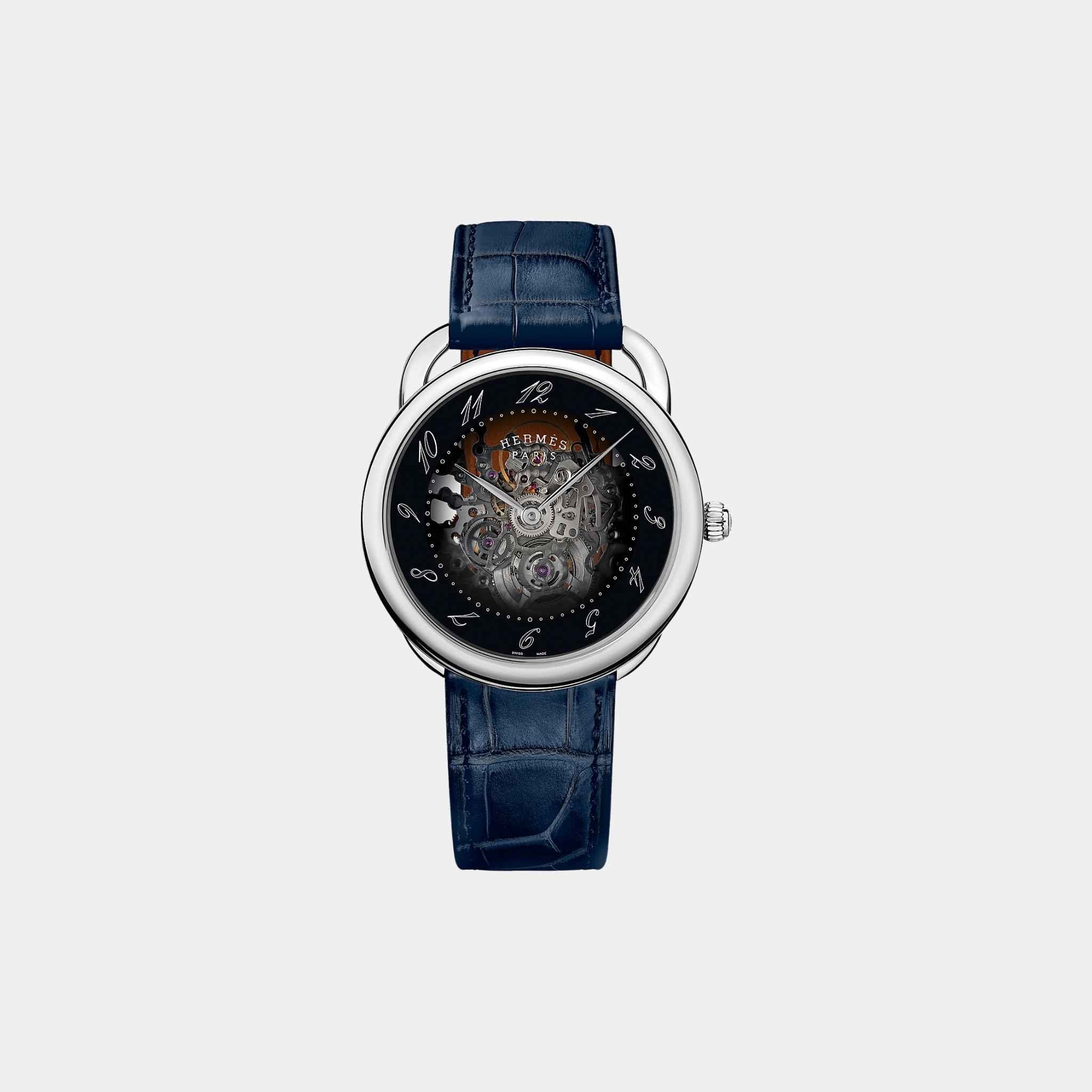 Hermes Arceau Squelette Steel Watch With Gradient Mineral Glass Dial