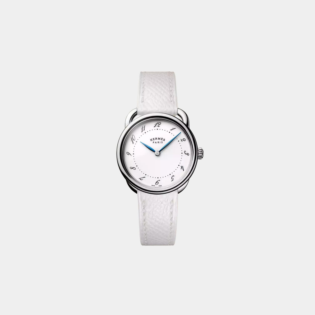 Hermes Arceau Steel 28 mm Watch With White Epsom Calfskin Strap