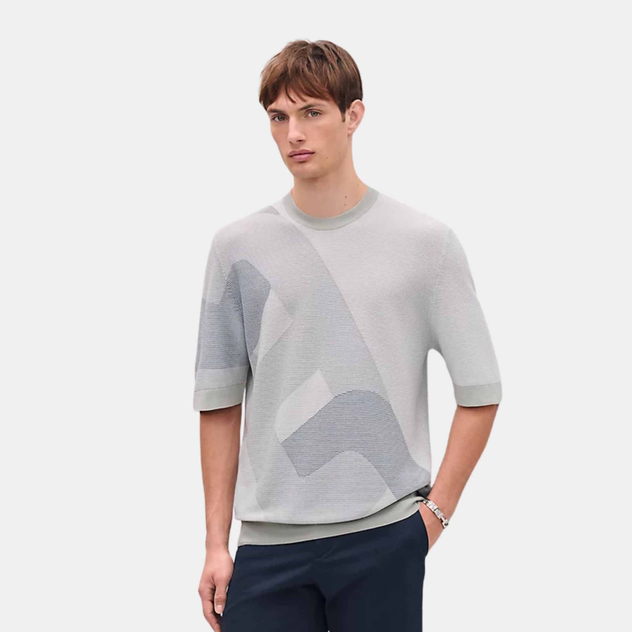 Hermes Big Maillon Crewneck Sweater Brume, Front, Model