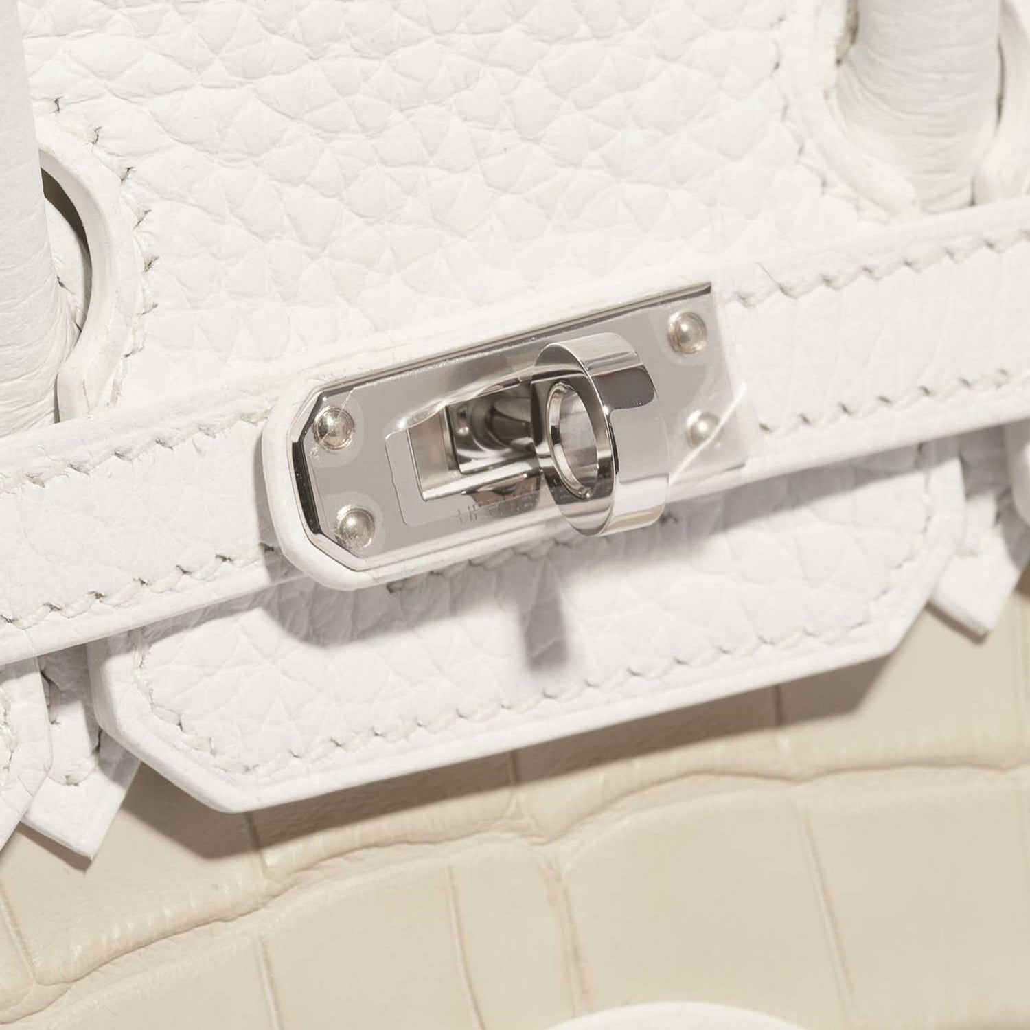 Hermes Birkin 20 Faubourg Snow White Sous La Neige PHW, Closeup