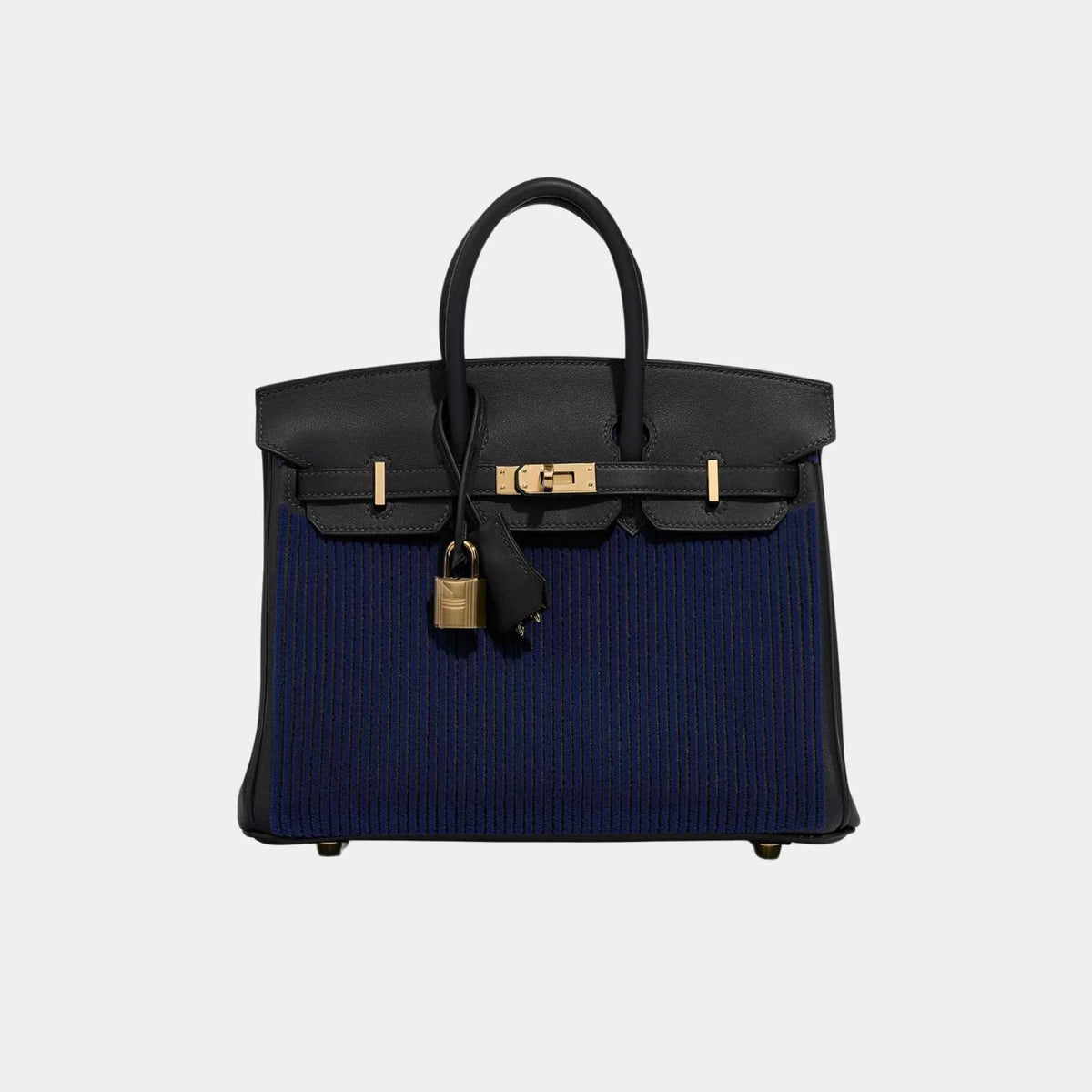 حقيبة Birkin 25 Cote a Cote Tuffetage من جلد Swift باللون Caban - Bleu Saphir