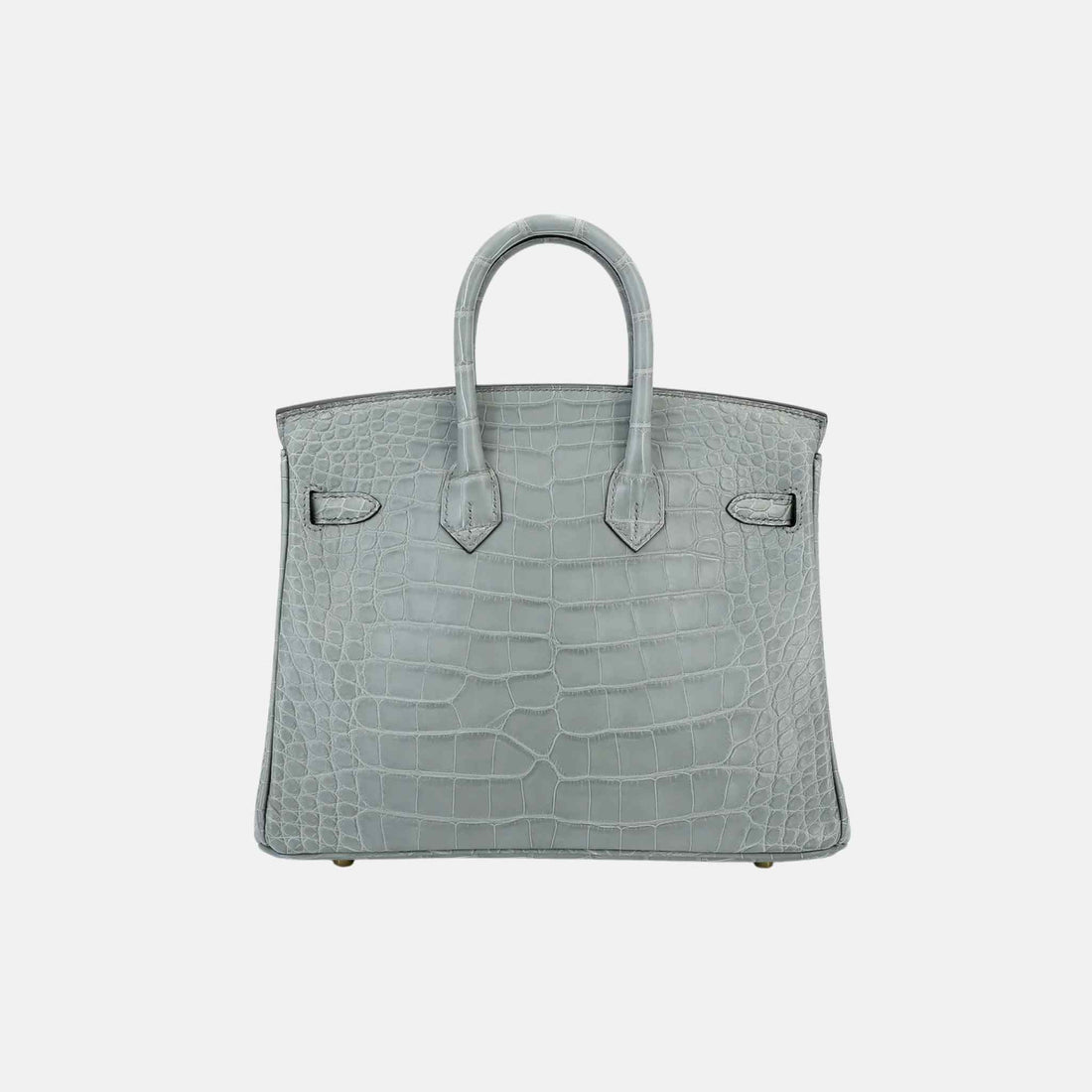 Birkin 25 من جلد تمساح مطفي بلون Gris Ciment مع GHW، من الخلف