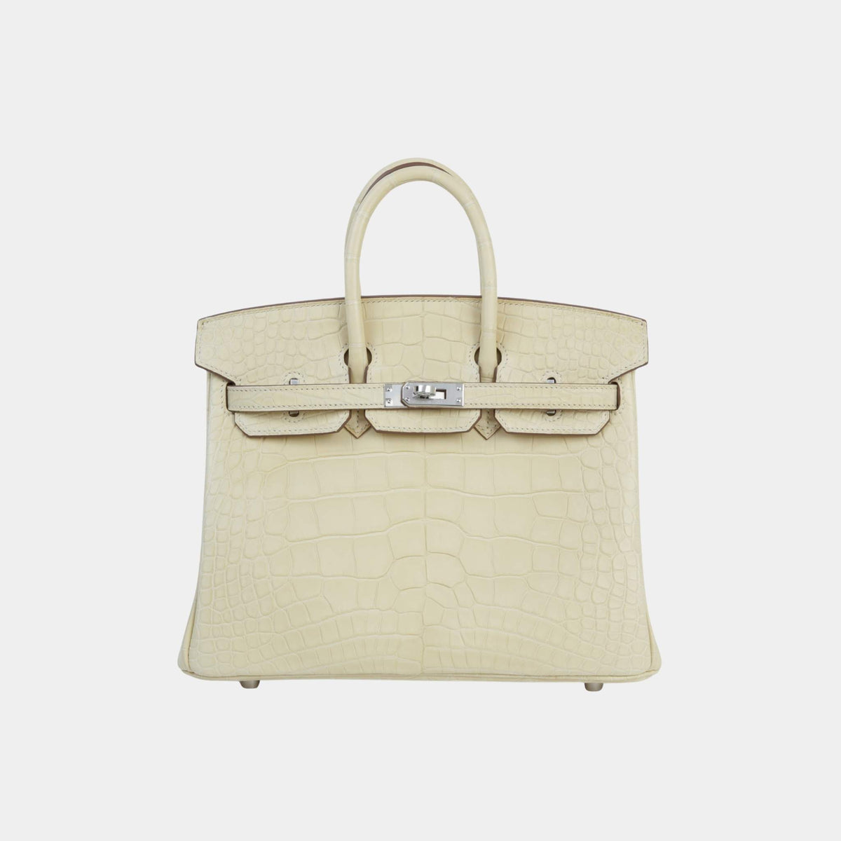 حقيبة Birkin 25 من تمساح مات Alligator بلون Vanille مع حليات ذهبية