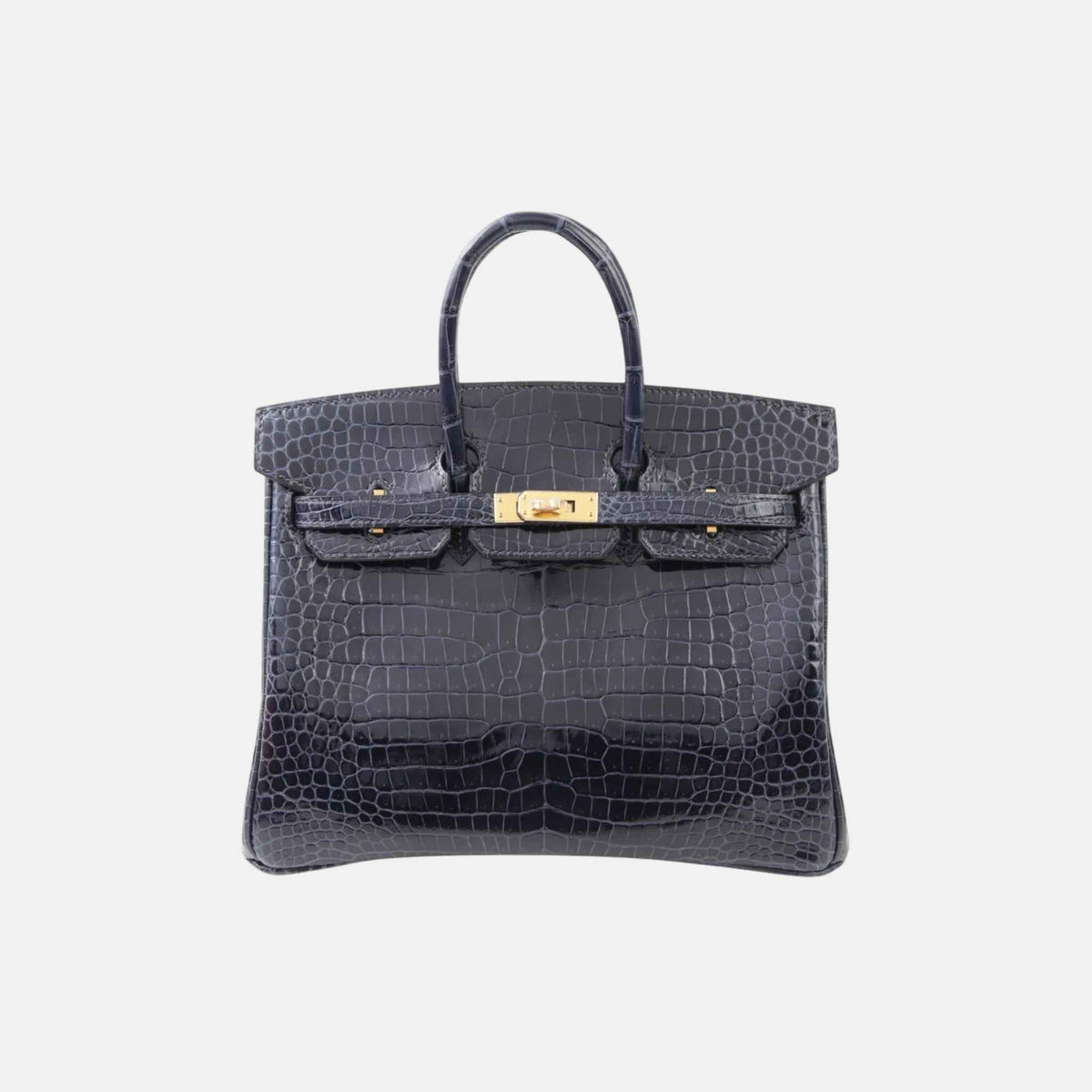Birkin 25 Shiny Porosus Crocodile Bleu Baltique GHW