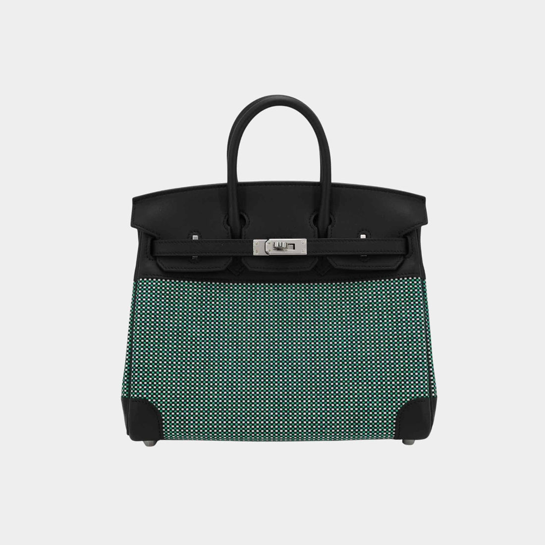 Hermes Birkin 25 Swift-Toile Quadrille Canvas Menthe/Black PHW, Front