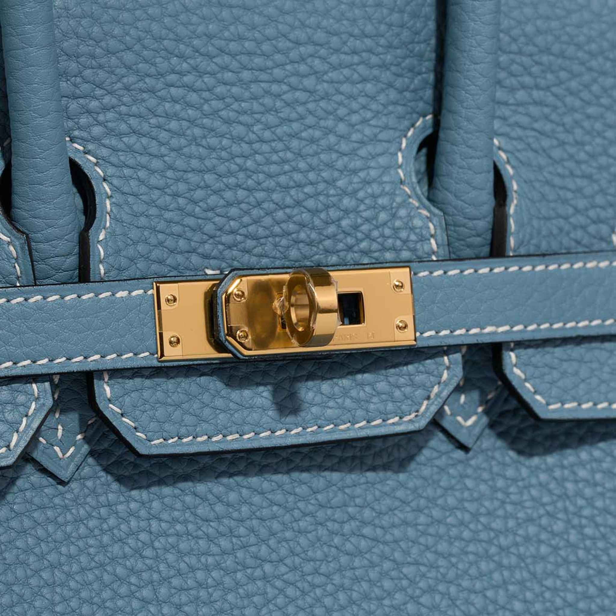 Hermes Birkin 25 Togo Bleu Jean GHW, Closeup, Gold Hardware