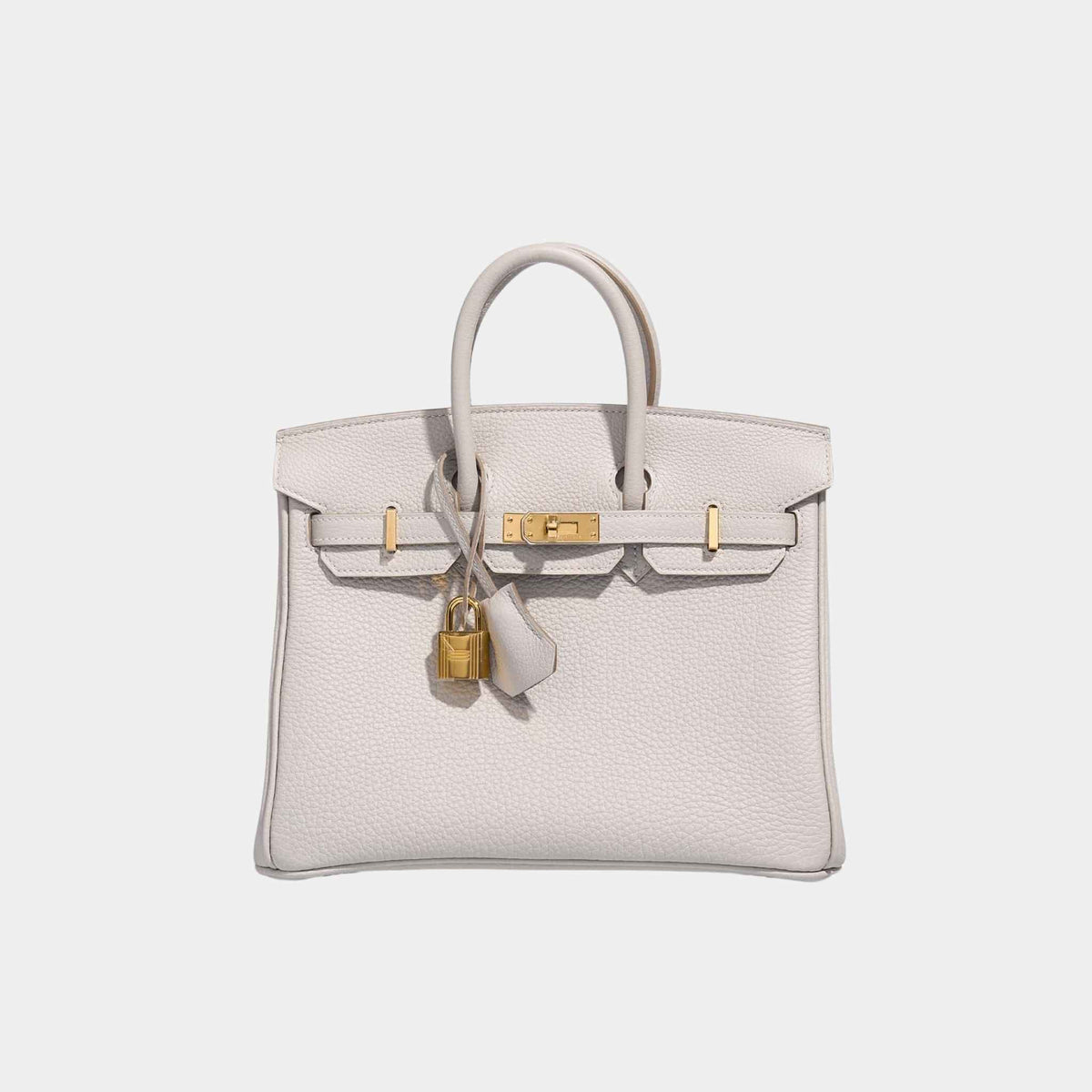 حقيبة Birkin 25 من جلد Togo باللون Gris Perle مع إكسسوارات ذهبية