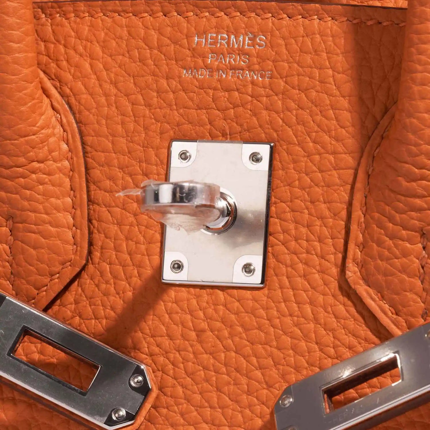 Hermes Birkin 25 Togo Orange H, Close Up, Unlocked
