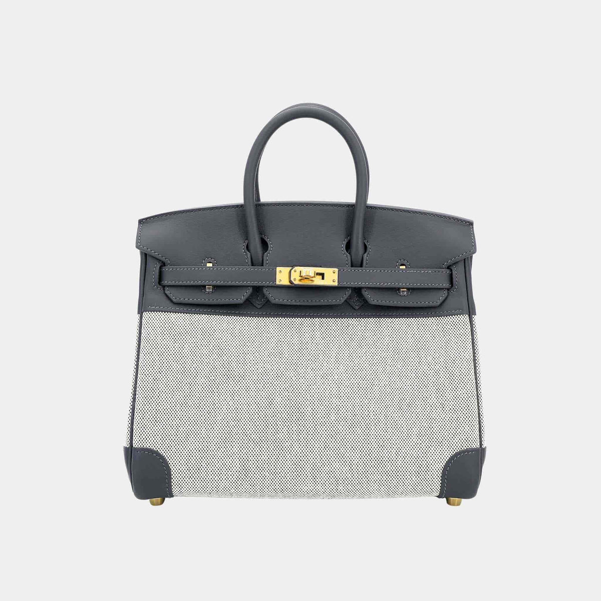 حقيبة Birkin 25 Toile H قماش-Swift بلون Ardoise مع حليات ذهبية