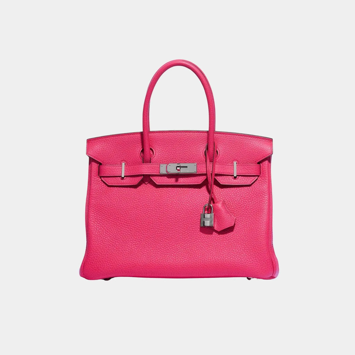حقيبة Birkin 30 من جلد Clemence Taurillon باللون Rose Extreme مع إكسسوارات بلاديوم