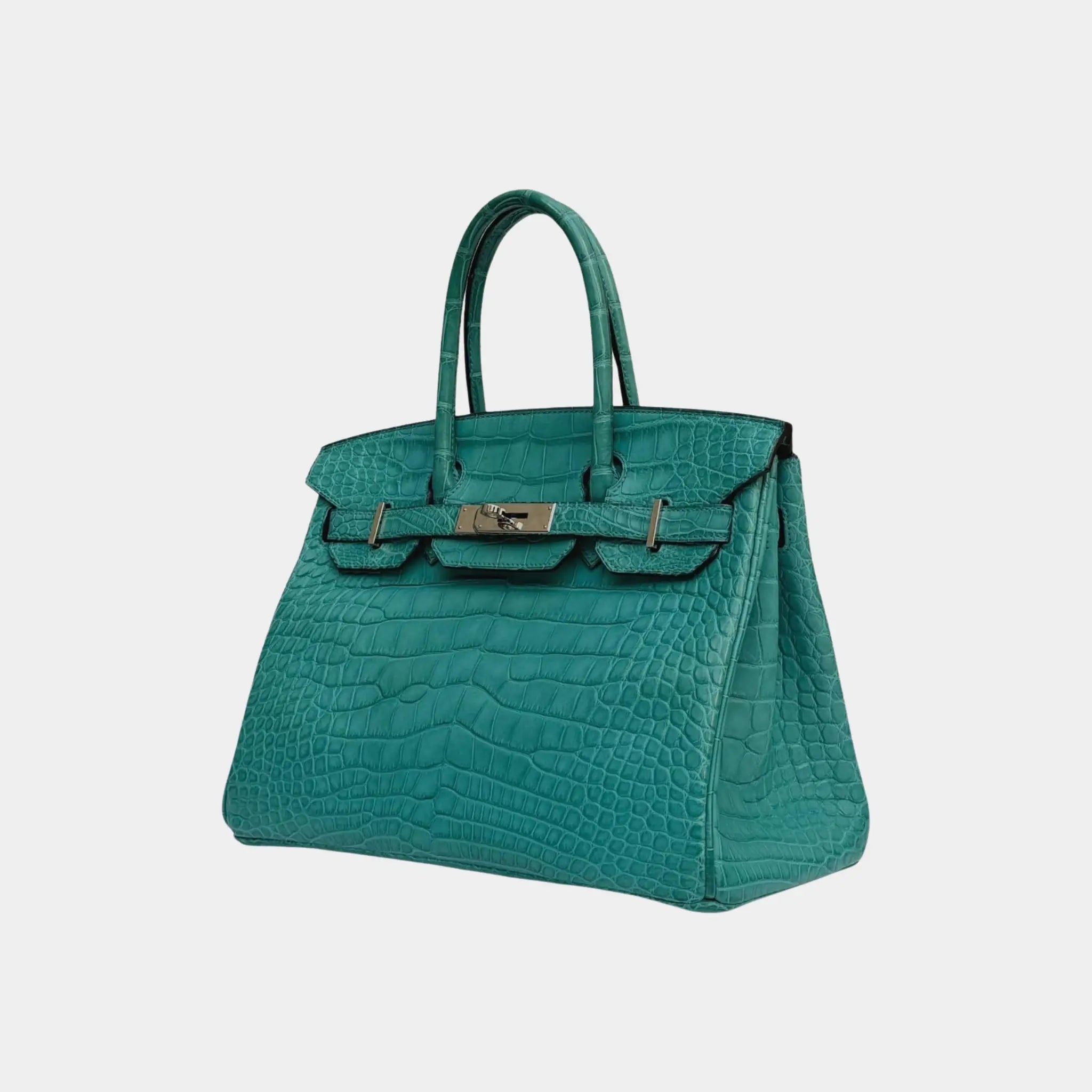 Hermes Birkin 30 Niloticus Crocodile Bleu Paon PHW, side