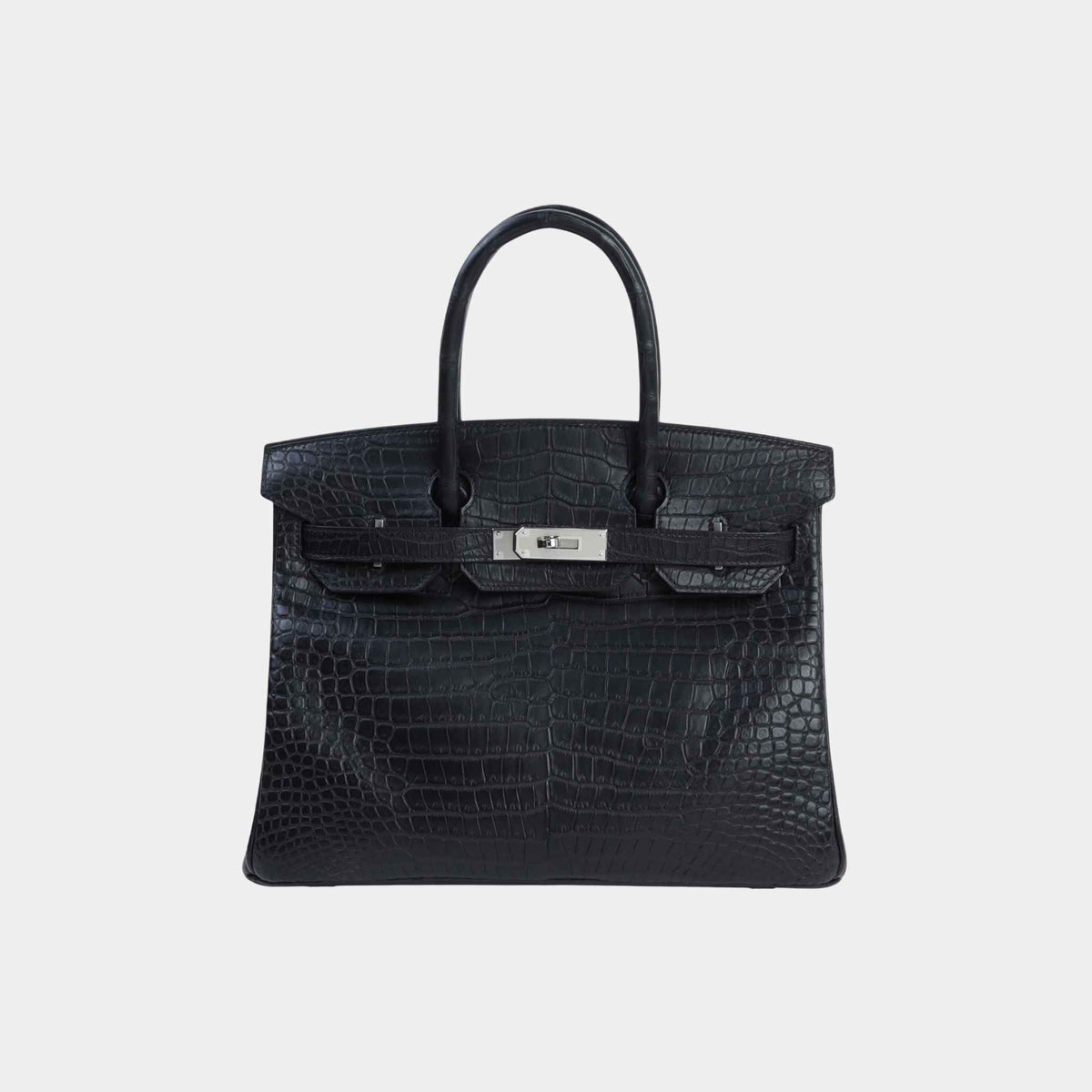حقيبة Birkin 30 من تمساح Porosus أسود مع حليات بلاديوم