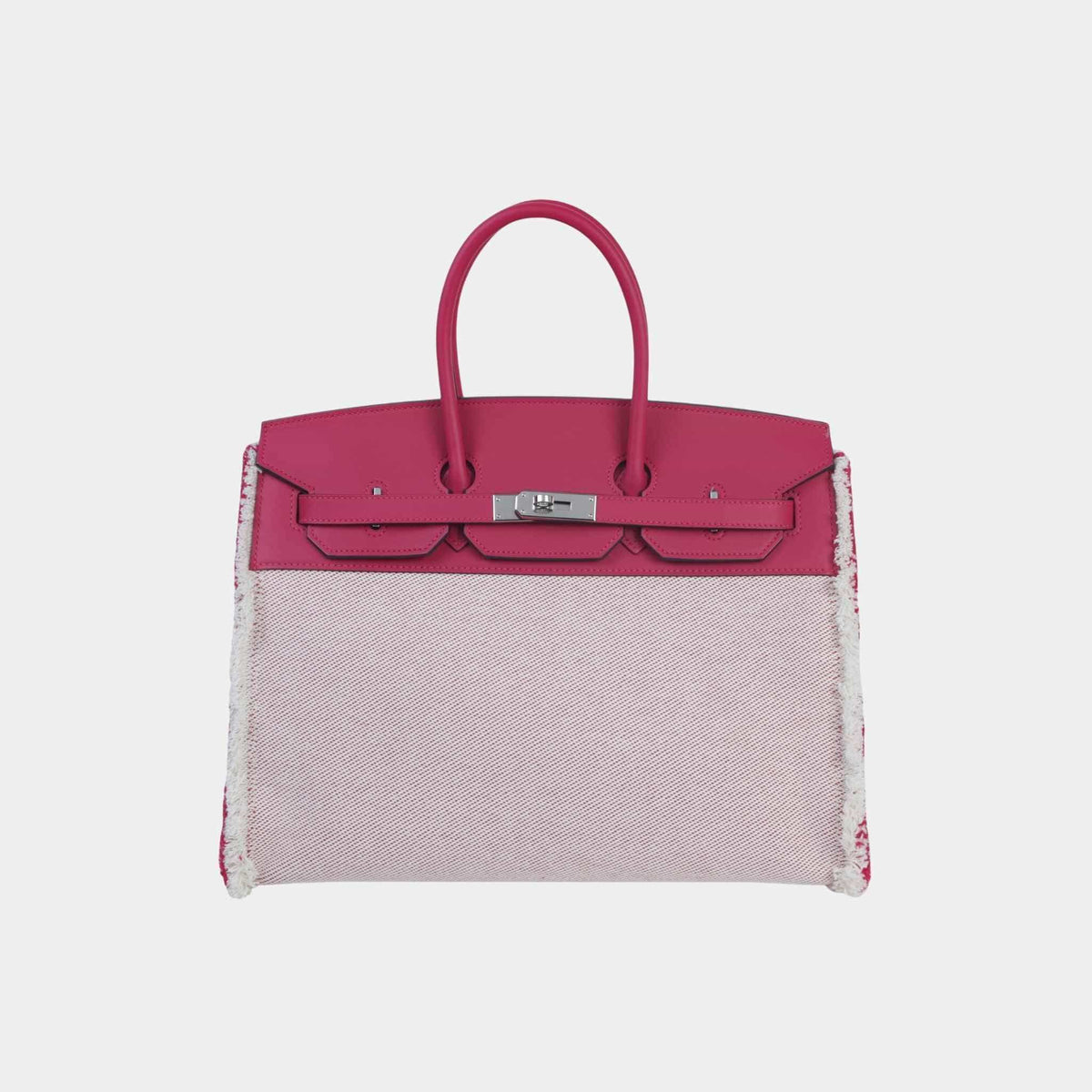 حقيبة Birkin 35 Fray Fray من قماش Toile H وSwift بلون Framboise مع حليات بلاديوم