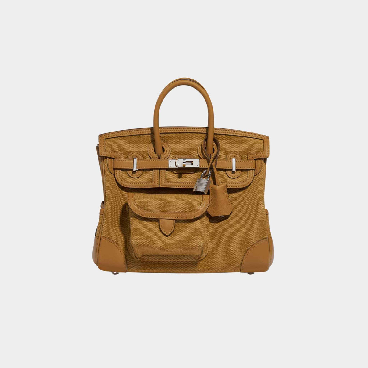 حقيبة Birkin Cargo 25 من قماش Toile Goeland وجلد Swift باللون Desert Sesame