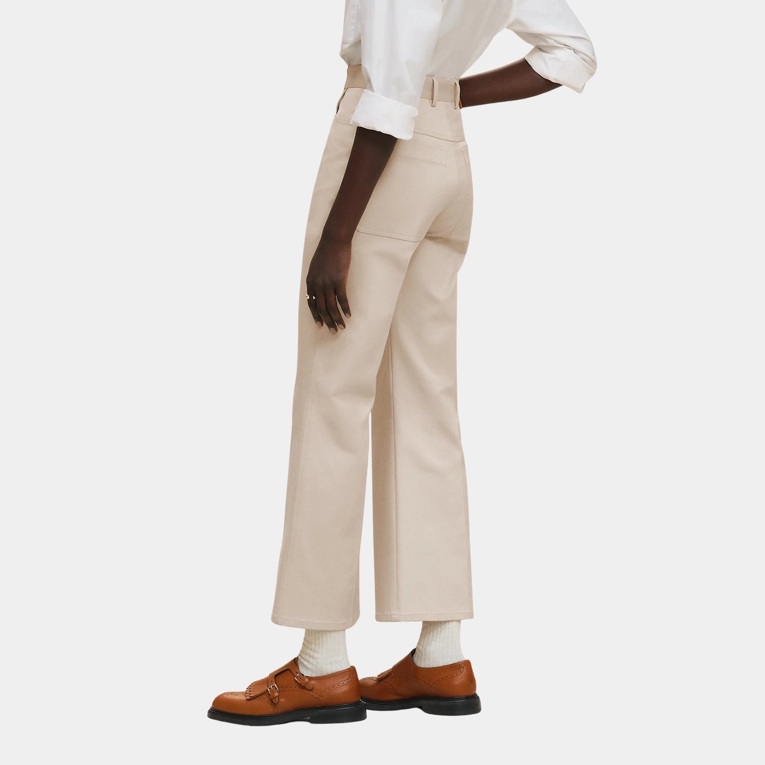Hermes Bootcut Pants in Double Stretch Cotton Twill, Beige Avoine, Back