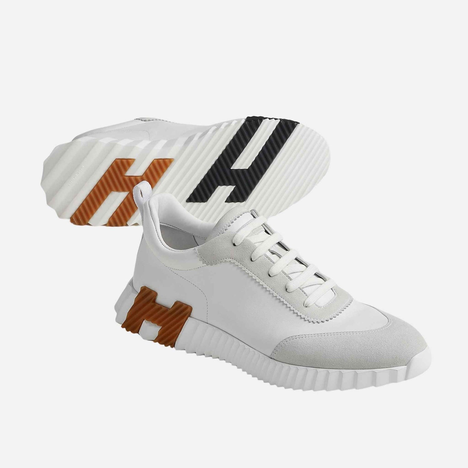 Hermes Bouncing Sneaker Calfskin Suede Men, Multicolour Blanc, Front