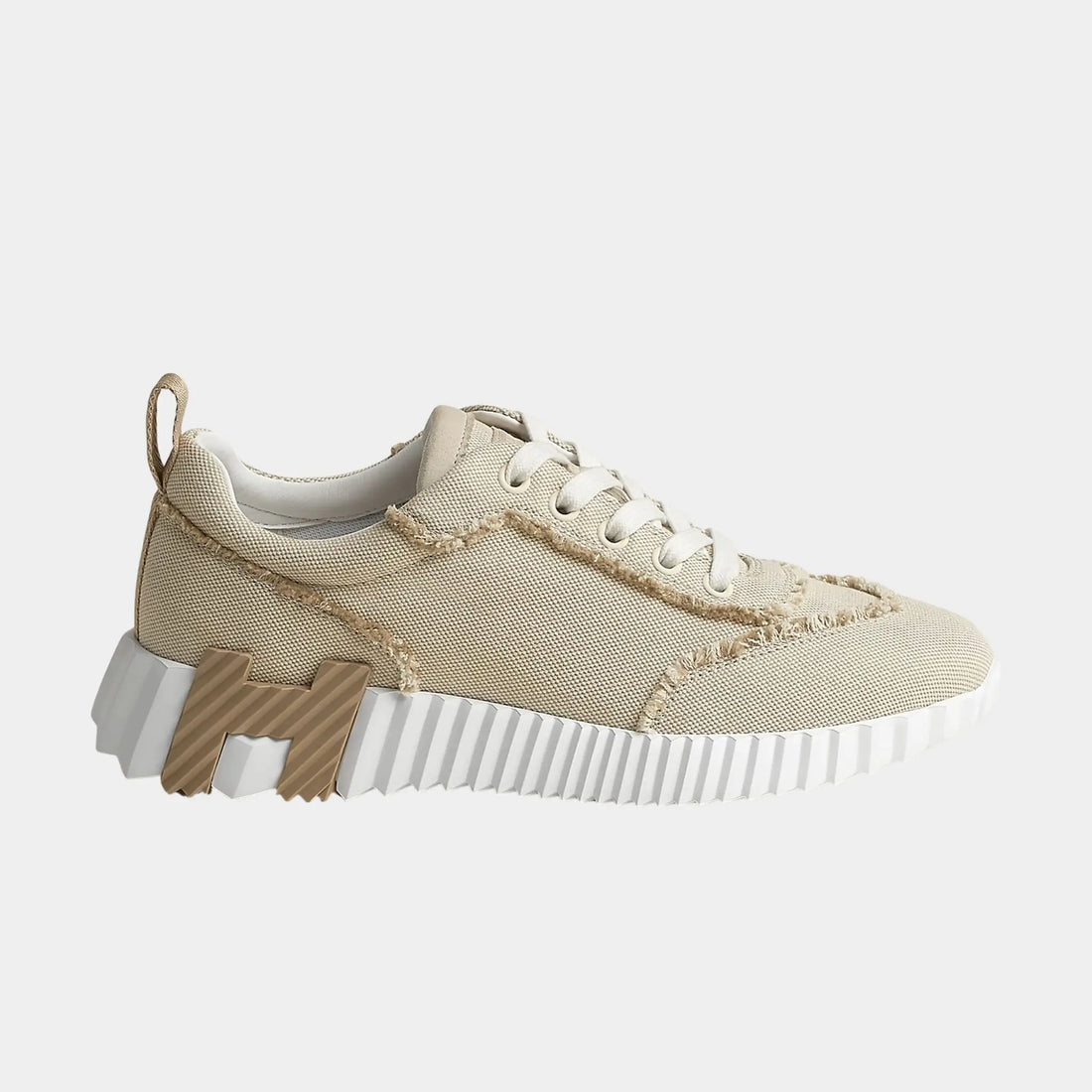 Hermes Bouncing Sneaker Fringed Canvas & Suede Women, Beige Glaise, Side