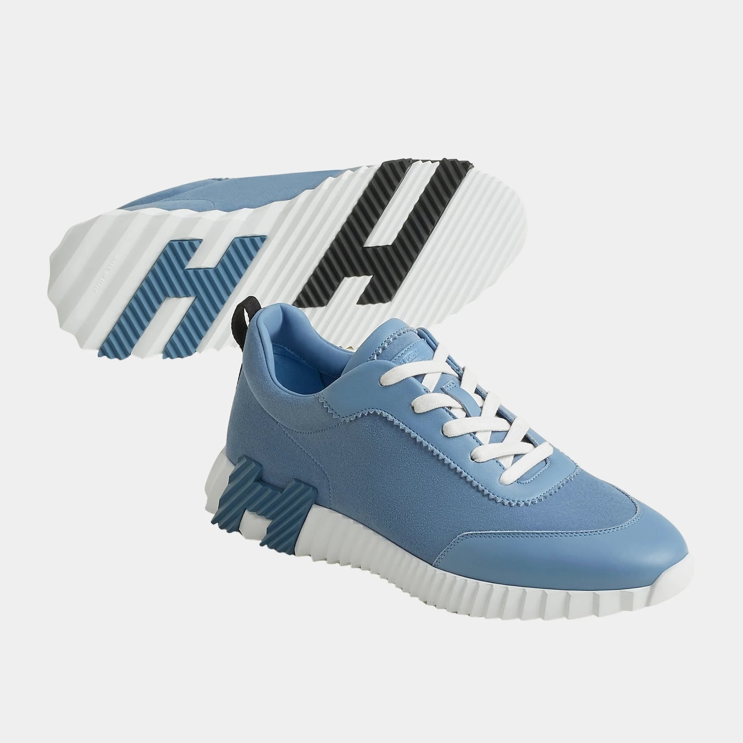 Hermes Bouncing Sneaker Suede and Calfskin Men, Bleu Jean, Front