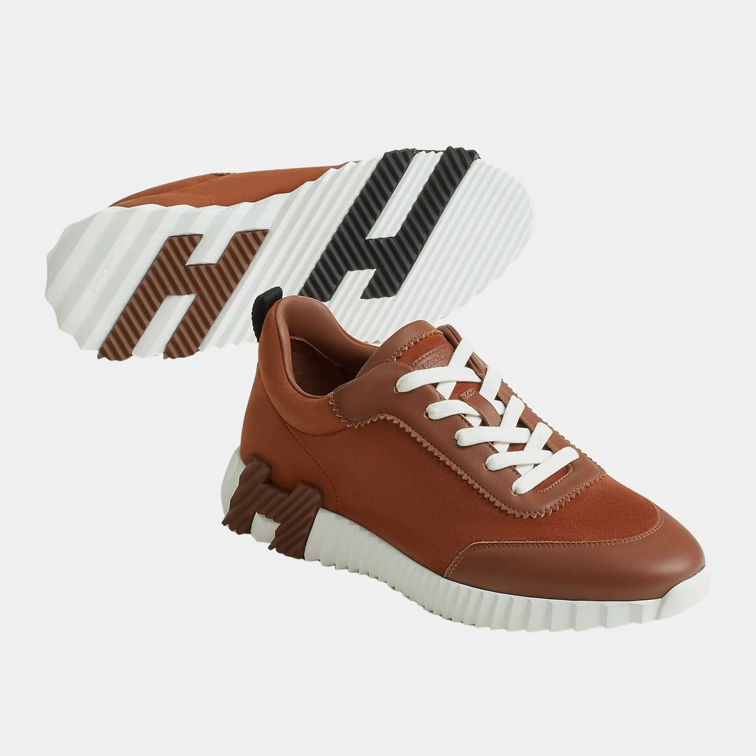 Hermes Bouncing Sneaker Suede and Calfskin Men, Gold, Front