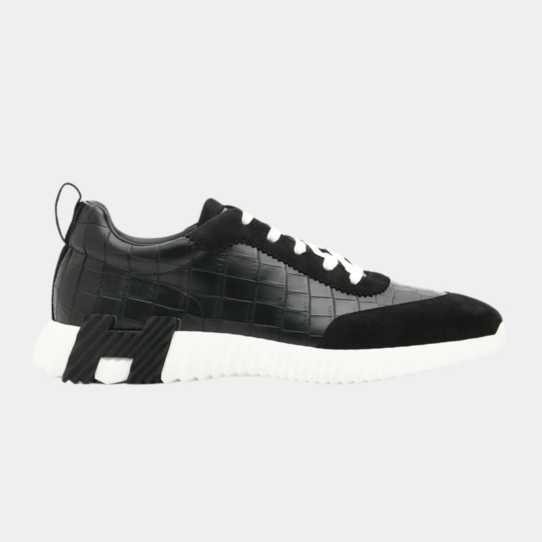 Hermes Bouncing Sneaker Suede Matte Niloticus Crocodile, Side , Black