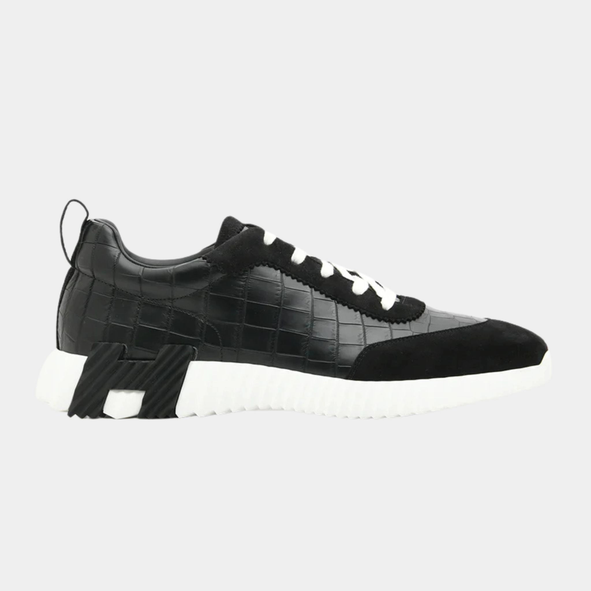 Hermes Bouncing Sneaker Suede Matte Niloticus Crocodile, Side , Black 