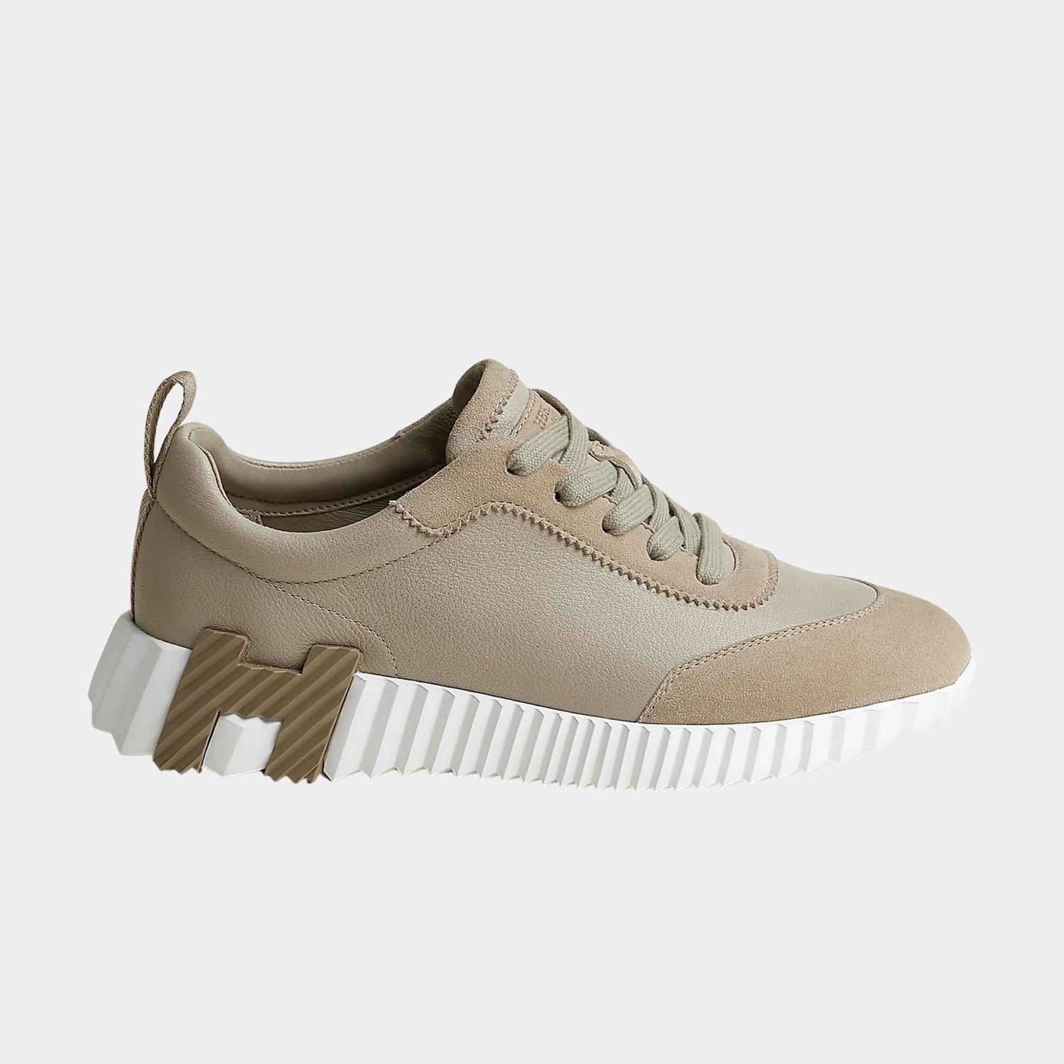 Hermes Bouncing Sneaker Suede Sport Goatskin Women, Beige Galet, Side