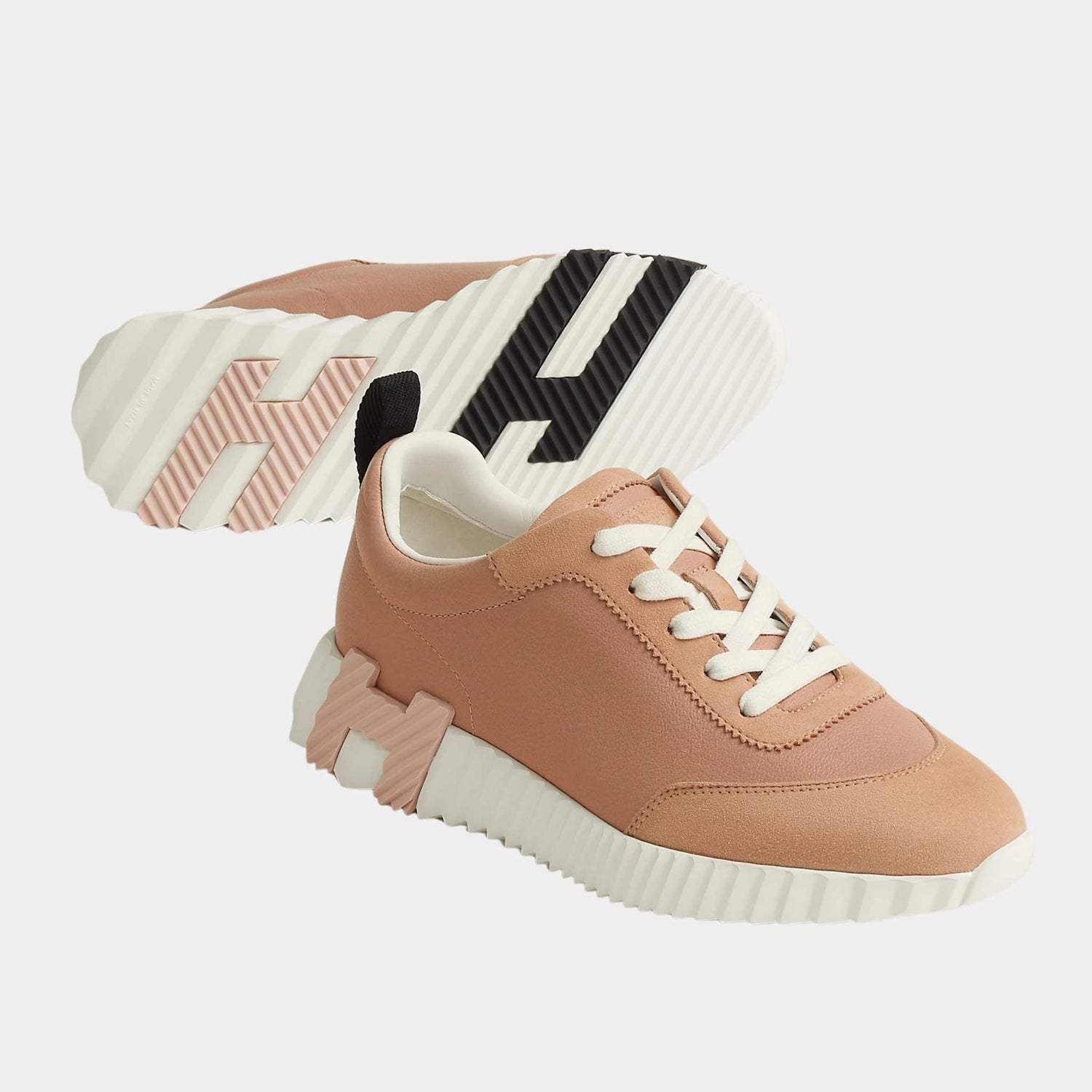 Hermes Bouncing Sneaker Suede Sport Goatskin Women, Beige Perlino, Front