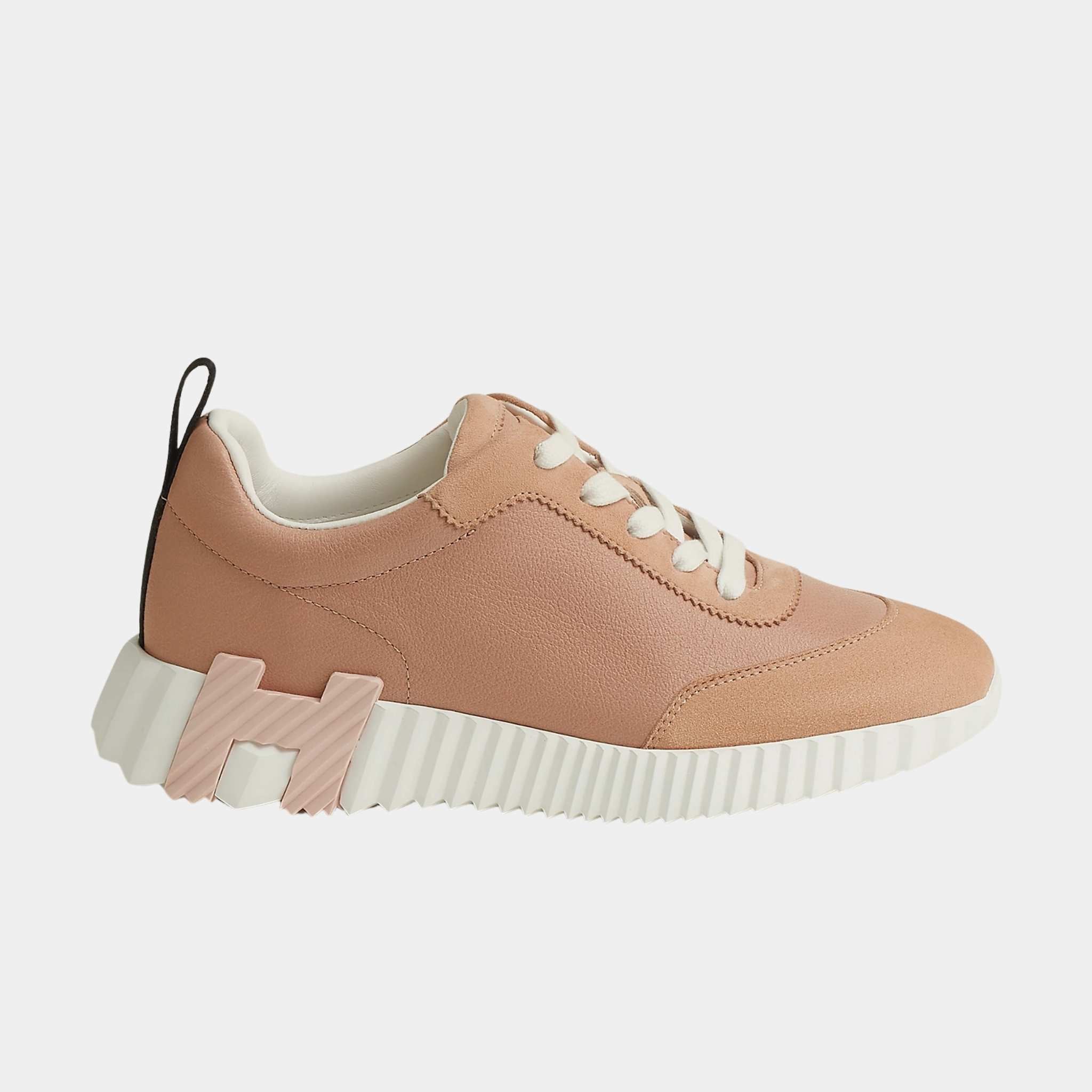 Hermes Bouncing Sneaker Suede Sport Goatskin Women, Beige Perlino, Side