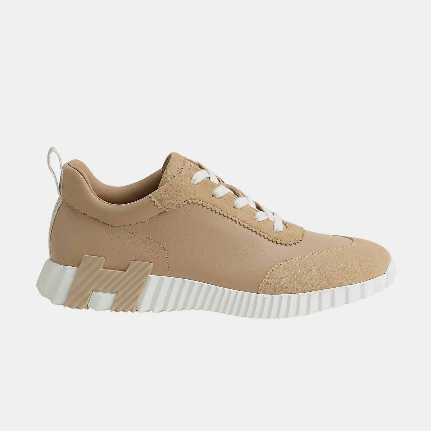 Hermes Bouncing Sneaker Suede Toe Calfskin Men, Beige Lin, Side