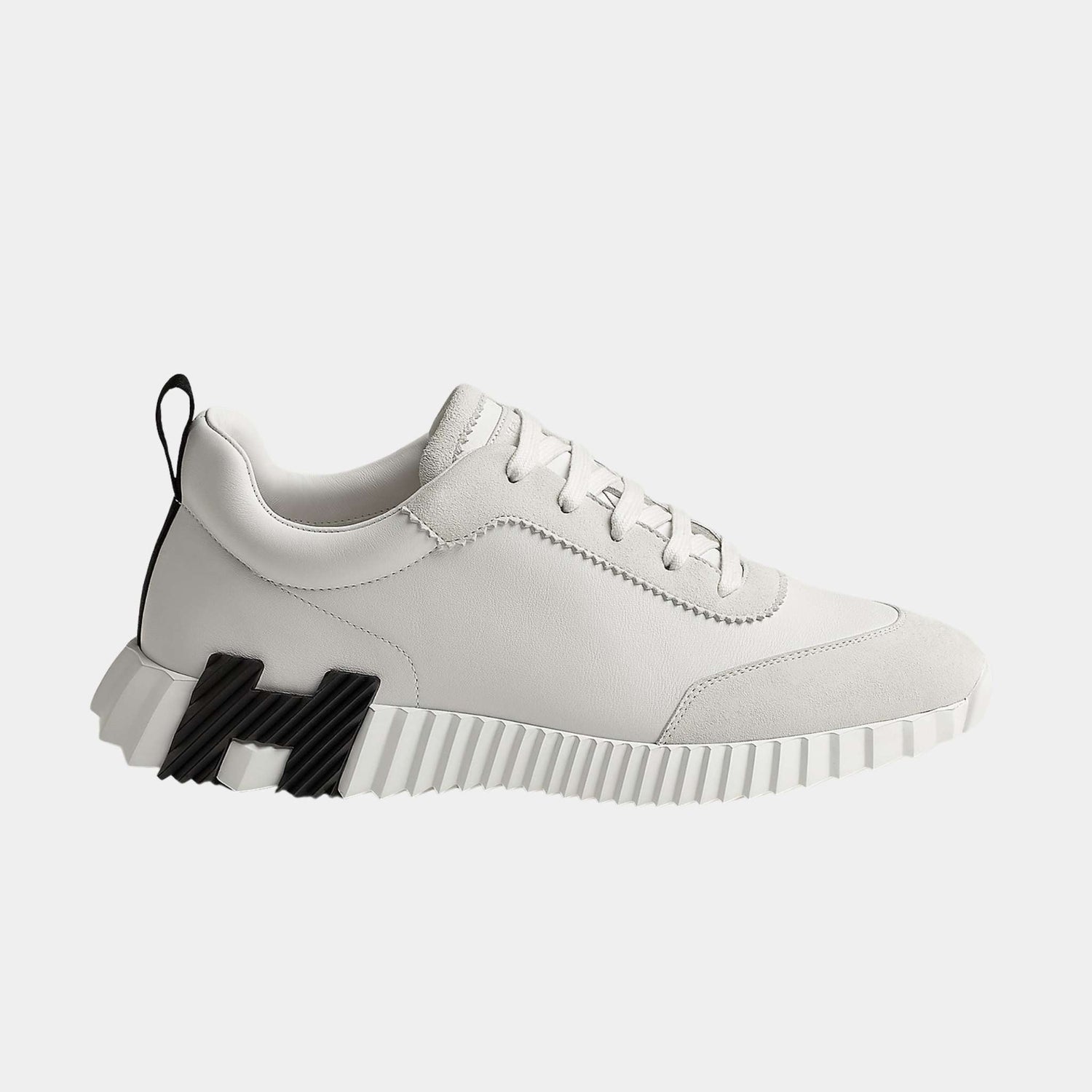 Hermes Bouncing Sneaker Suede Toe Cap Calfskin Men, Blanc, Side
