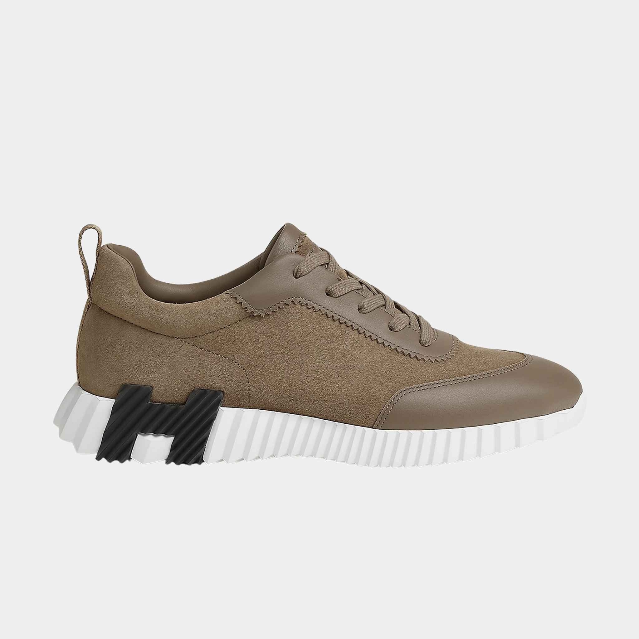 Hermes Bouncing Sneaker Suede Upper Calfskin Men, Etoupe, Side