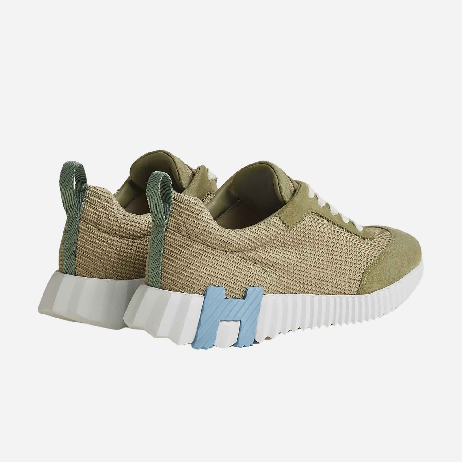 Hermes Bouncing Sneaker Technical Mesh Suede Women, Vert Celadon, Back 