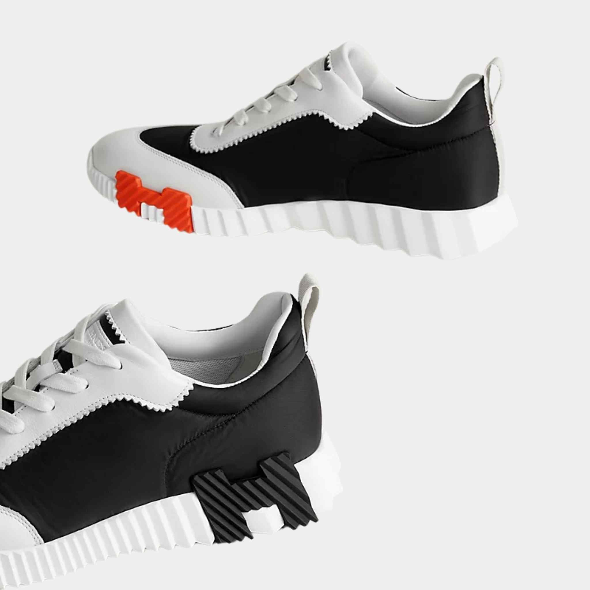 Hermes bouncing Sneakers Black and White,  Side Closeup And Heal