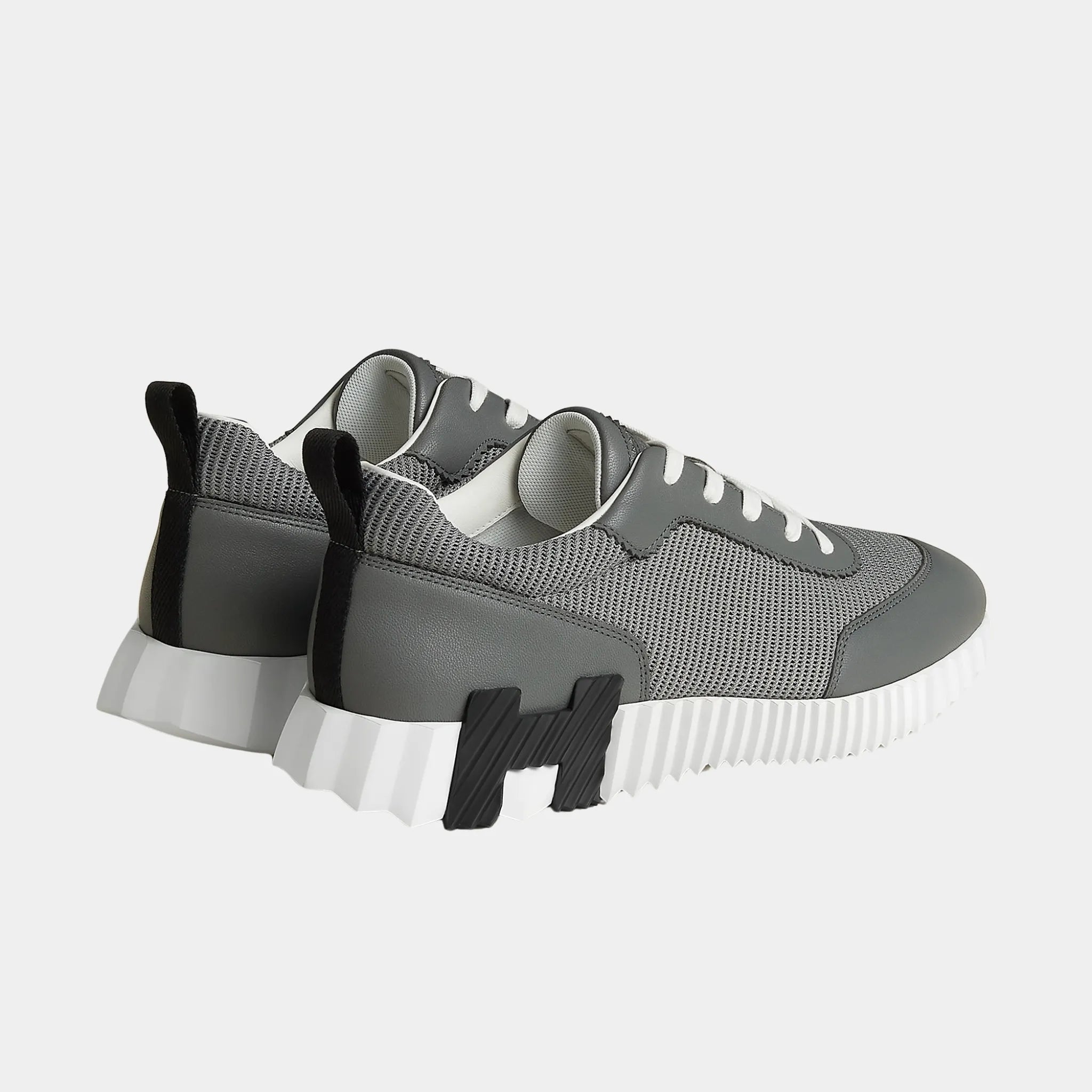Hermes Bouncing Sneakers in Technical Mesh and Sporty Goatskin, Gris Osmium, Back