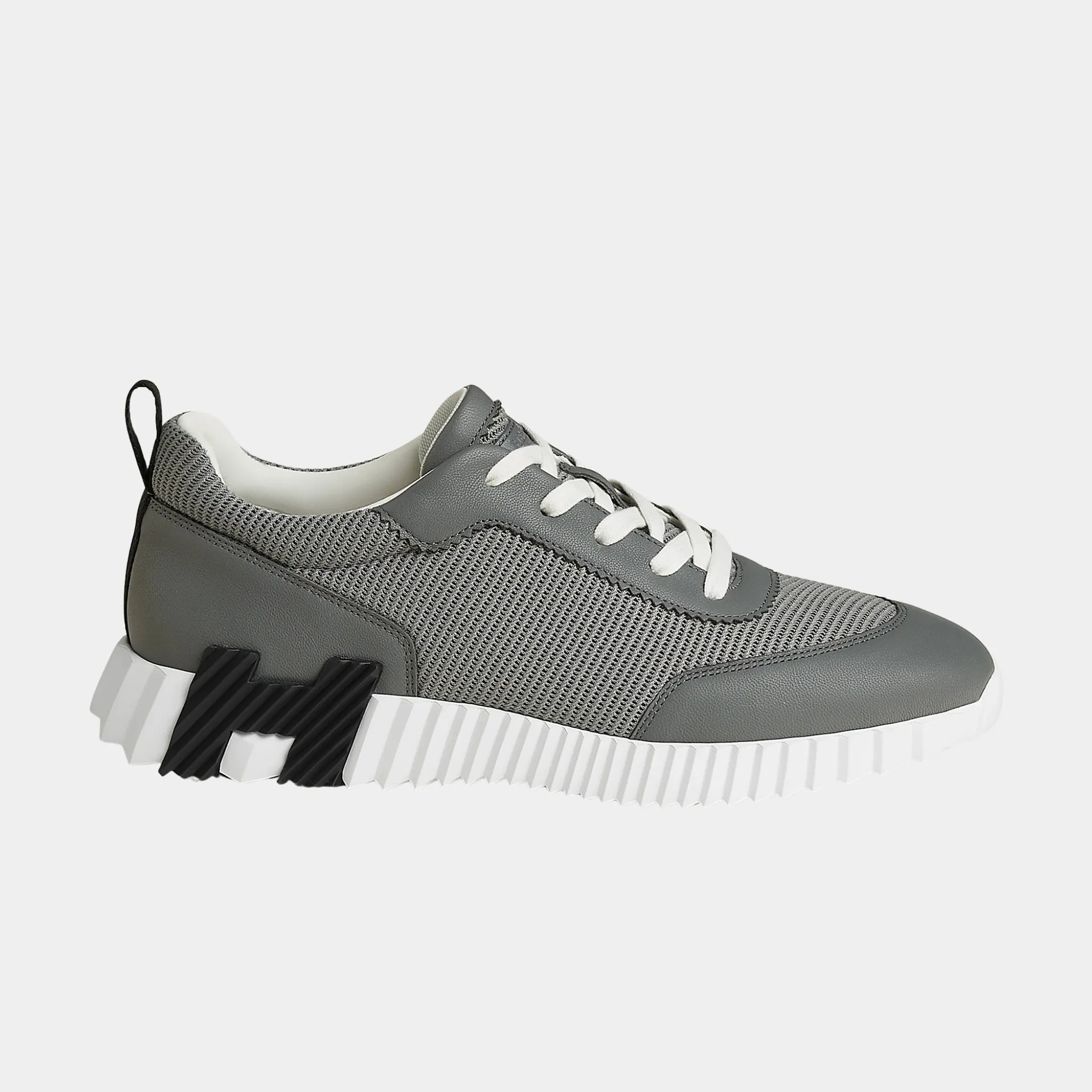 Hermes Bouncing Sneakers in Technical Mesh and Sporty Goatskin, Gris Osmium, Side