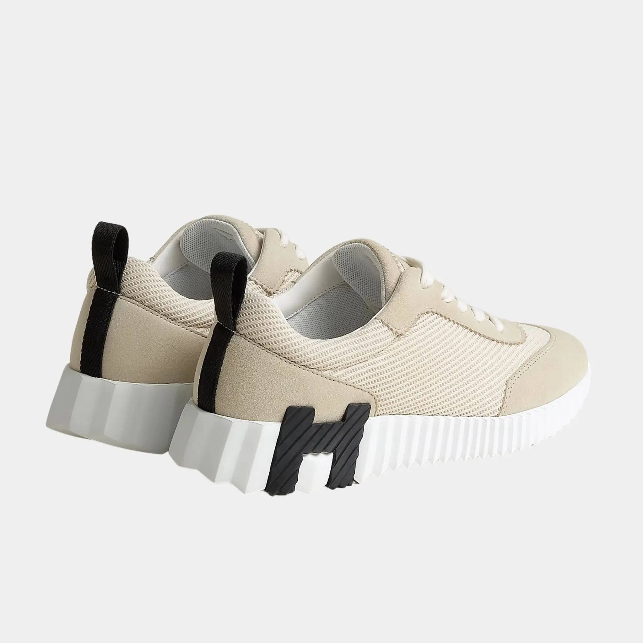 Hermes Bouncing Sneakers in Textured Mesh &amp; Suede Goatskin, Beige Glaise, Back
