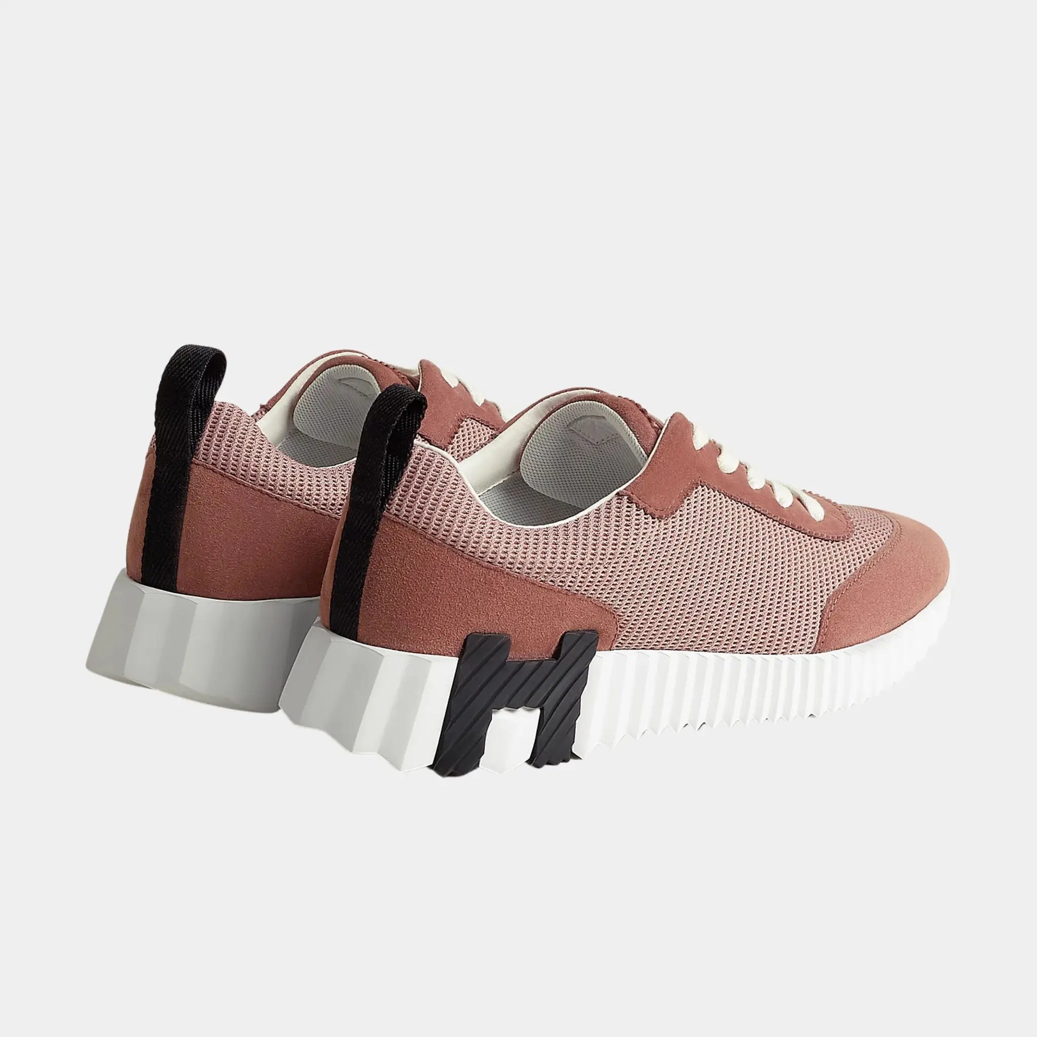 Hermes Bouncing Sneakers in Textured Mesh &amp; Suede Goatskin, Rose Antique, Back