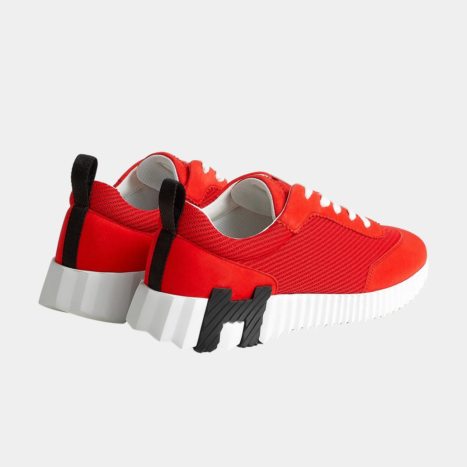 Hermes Bouncing Sneakers in Textured Mesh &amp; Suede Goatskin, Rouge Grenadine, Back