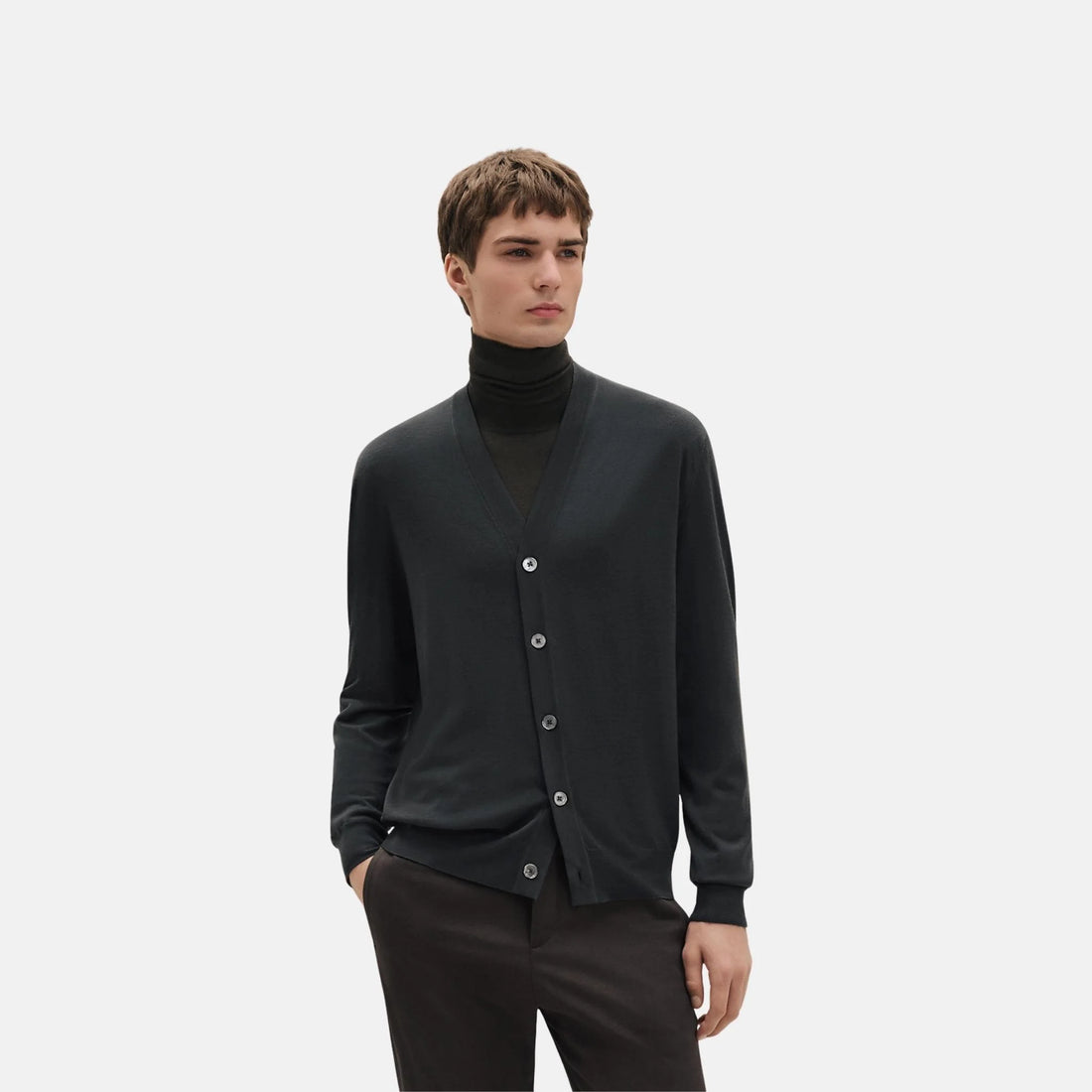 Hermes Buttoned Cardigan with H Detail, Vert Chrome, Front