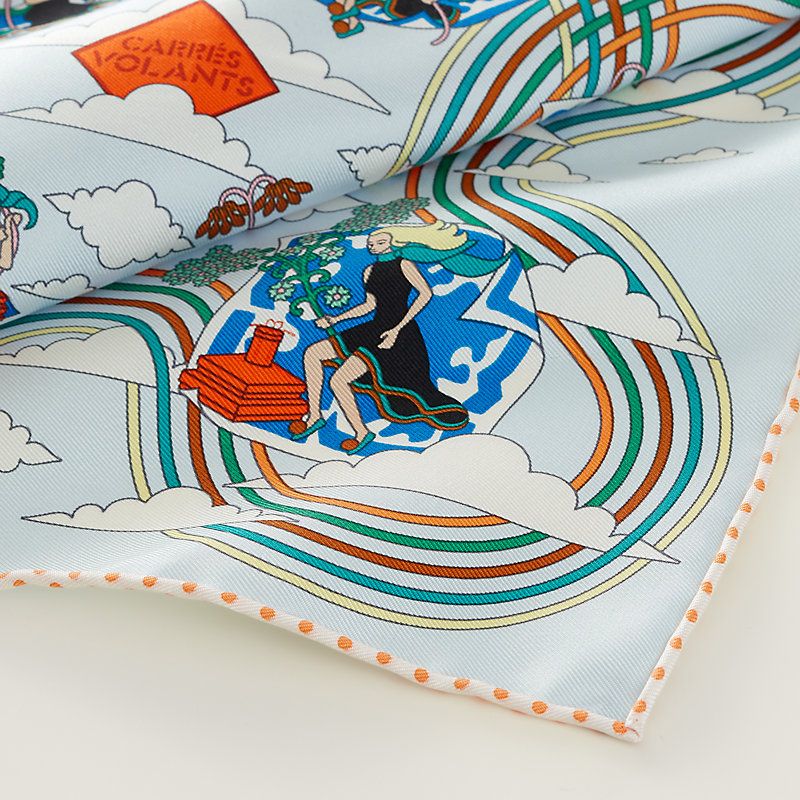 Hermes Carres Volants scarf 45,Blue Glacier, Closeup