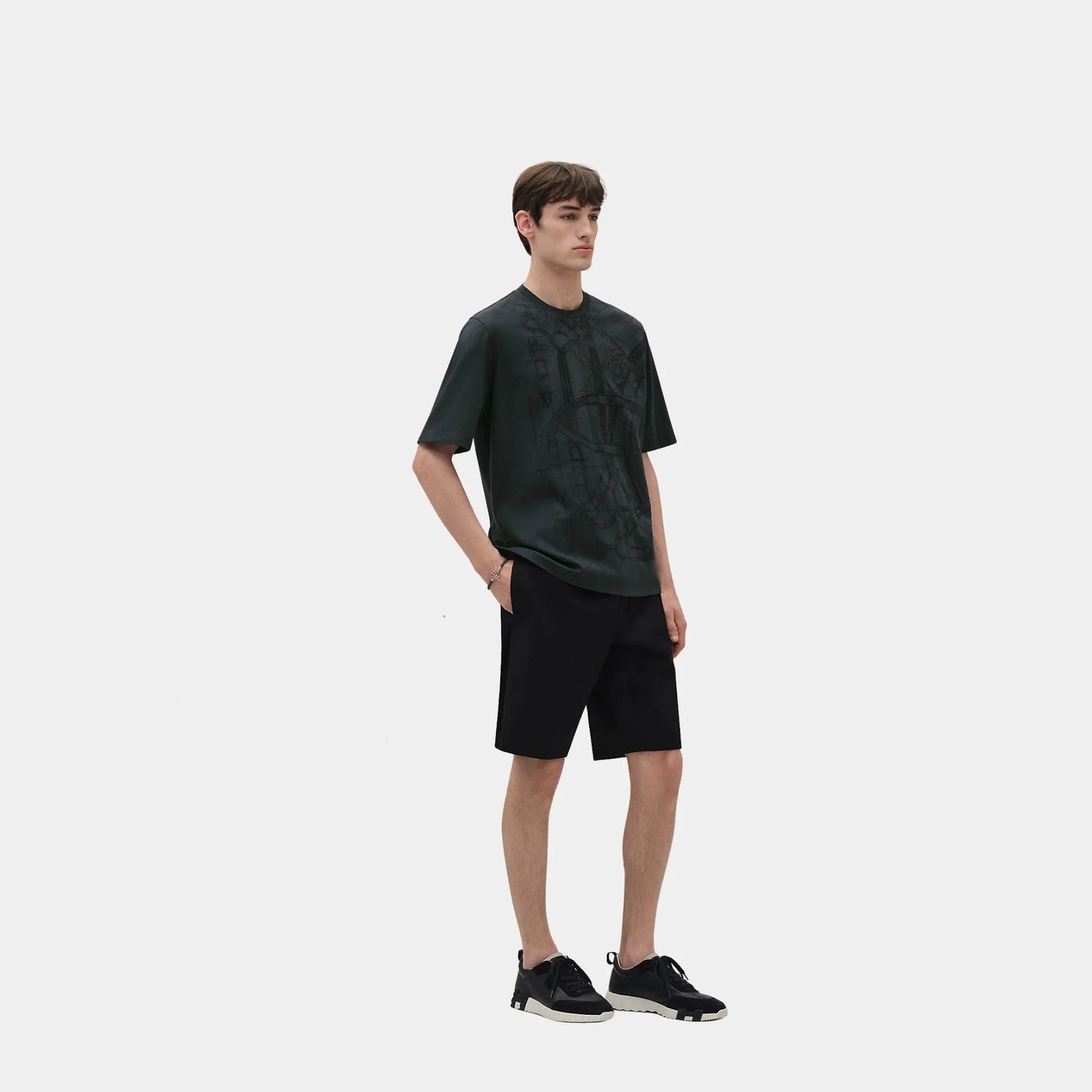 Hermes Cavalcadour Griffonne Embroidered T-Shirt, Ardoise, Front