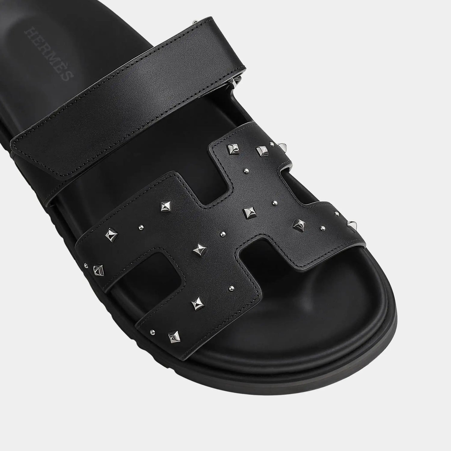 Hermes Chypre Sandal in Calfskin with Medor Studs, Noir, Top