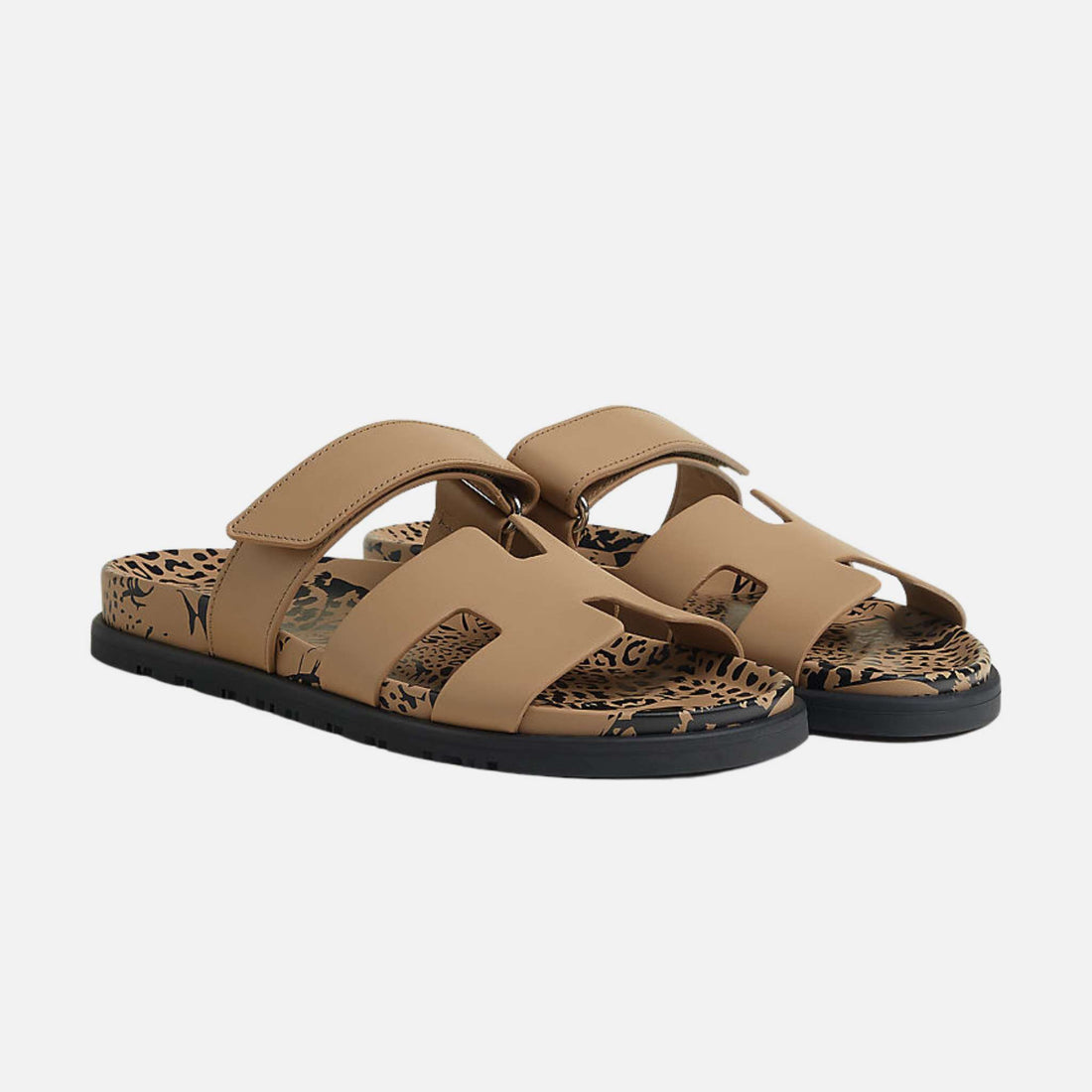 Hermes Chypre Sandal Calfskin Print Sole, Beige Argile, Front