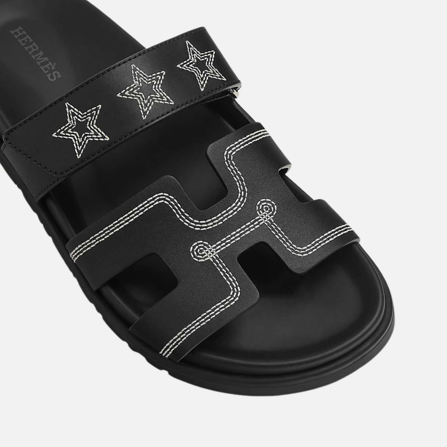 Hermes Chypre Sandal Embroidered Calfskin Stars Black, Top