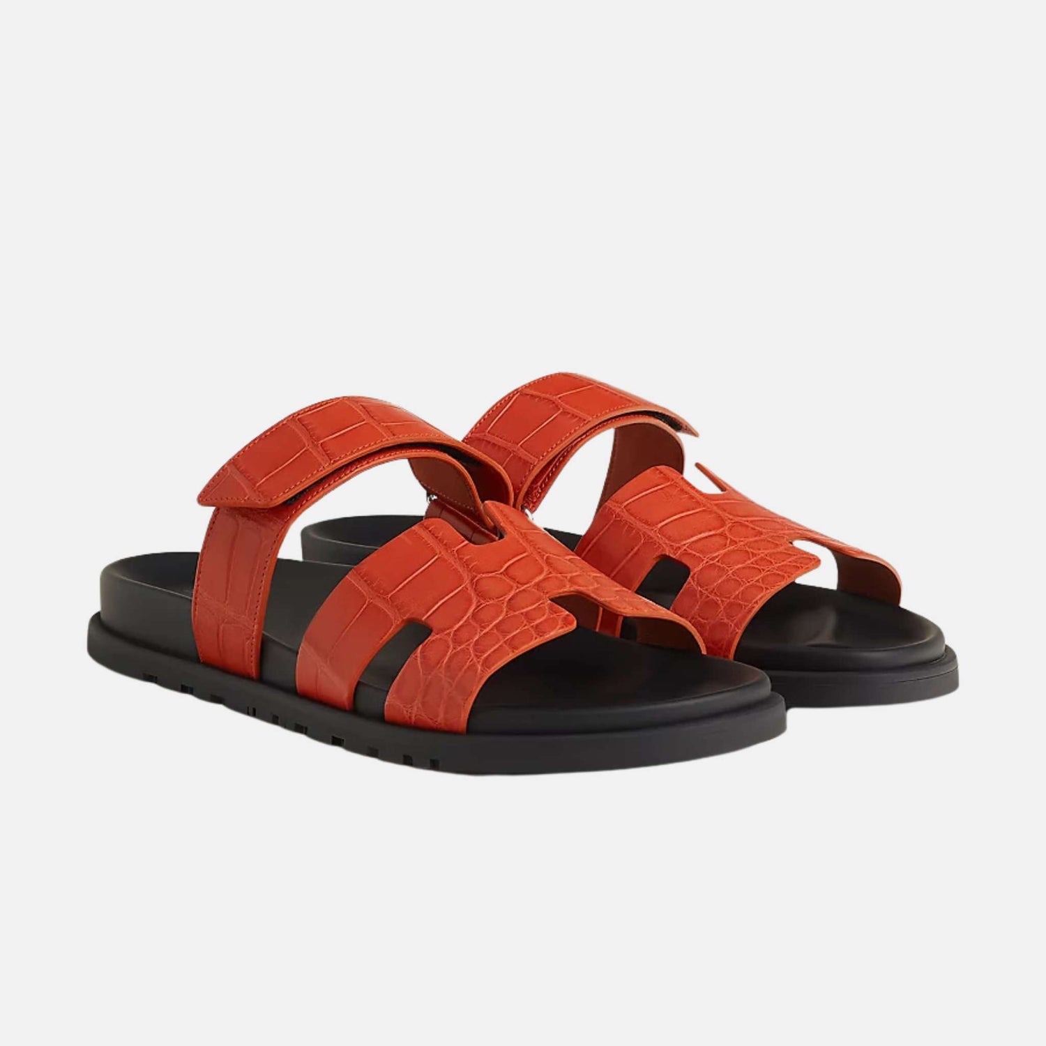 Hermes Chypre Sandal Matte Mississippiensis Alligator, Orange Nacarat, Front