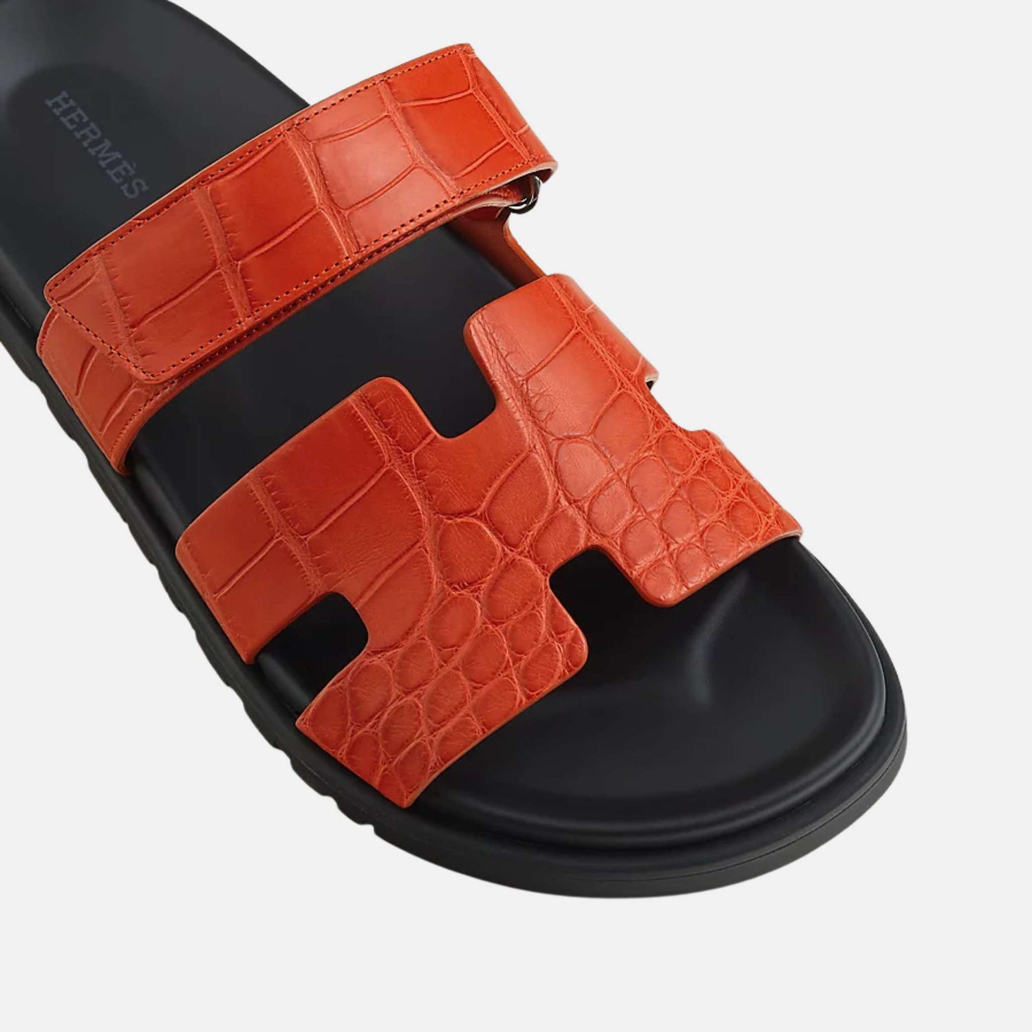 Hermes Chypre Sandal Matte Mississippiensis Alligator, Orange Nacarat, Top