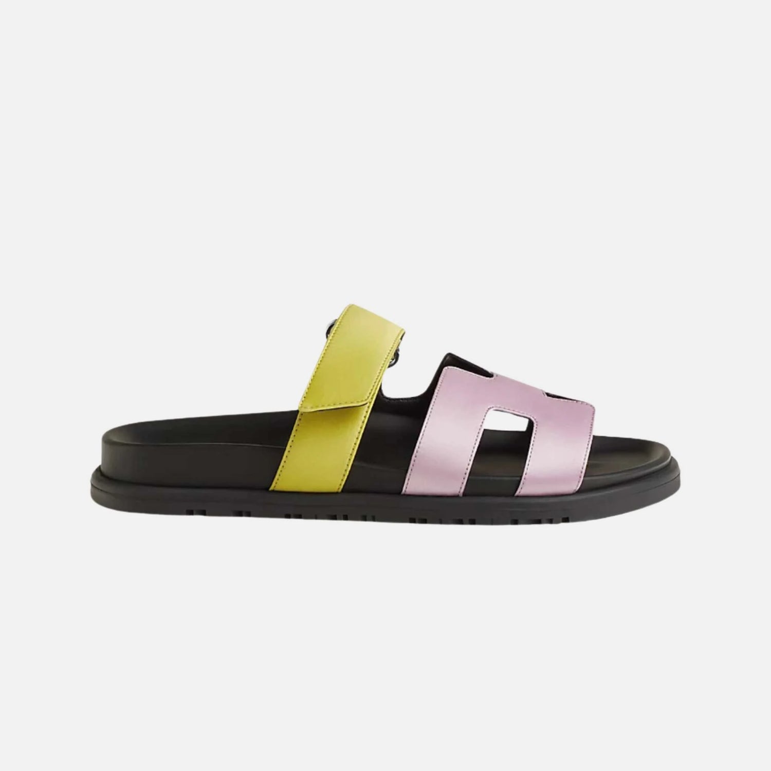 Hermes Chypre Sandal Satin Crepe Women, Violet Petale, Vert Lime, Side