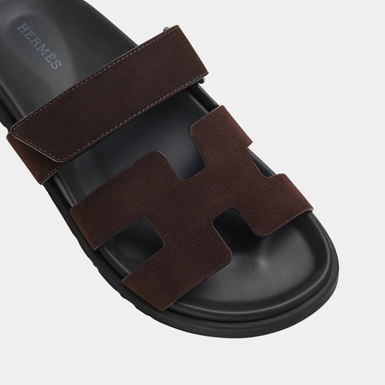 Hermes Chypre Sandals Suede Goatskin Women, Marron Ebene, Top